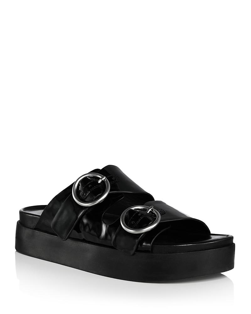 Womens Geo Buckle Patent Leather Platform Sandals Product Image