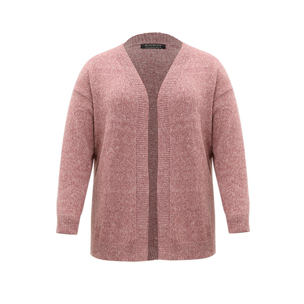 Plus Size Solid Heather Elastic Cuffs Cardigan Maroon Women Casual Loose Long Sleeve Everyday Cardigans BloomChic 12/L Product Image