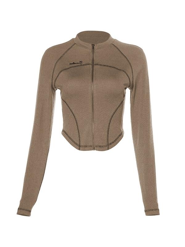 Splice Zip Up Irregular Hem Long Sleeve Knit Product Image