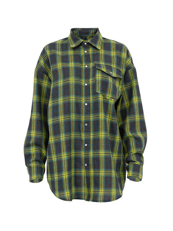 Vintage Plaid Print Long Sleeve Blouse Product Image