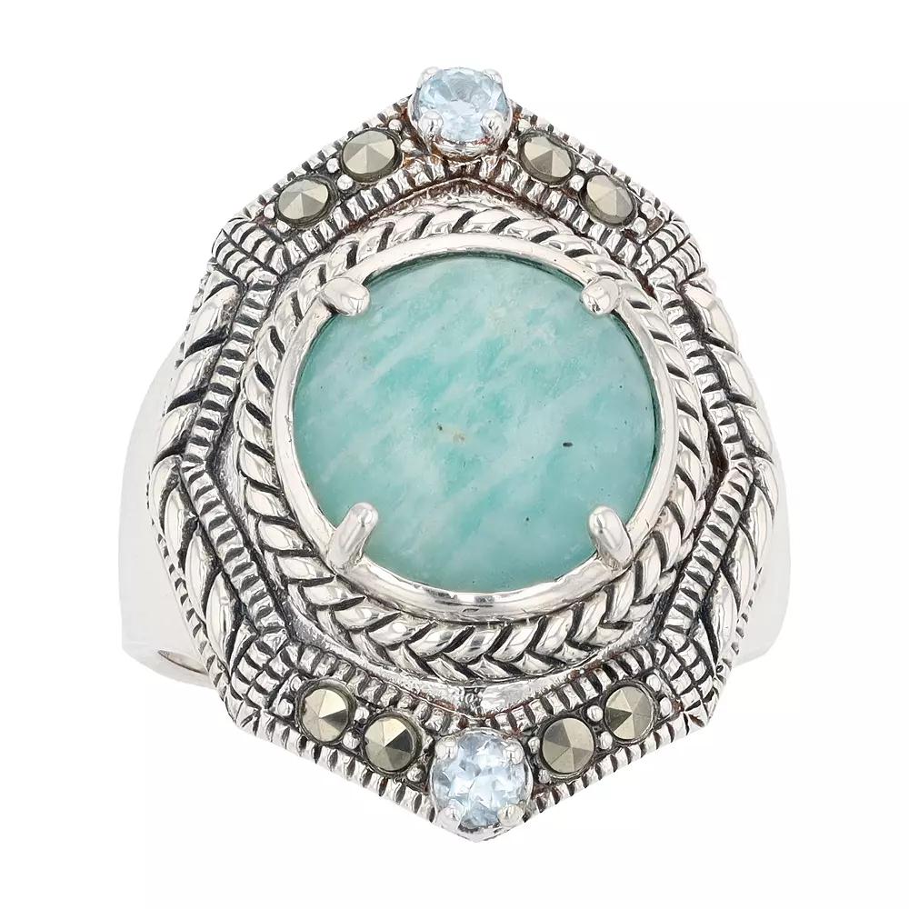 Lavish by TJM Sterling Silver Amazonite Sky Blue Topaz & Marcasite Dome Ring, Women's, Size: 9 Product Image