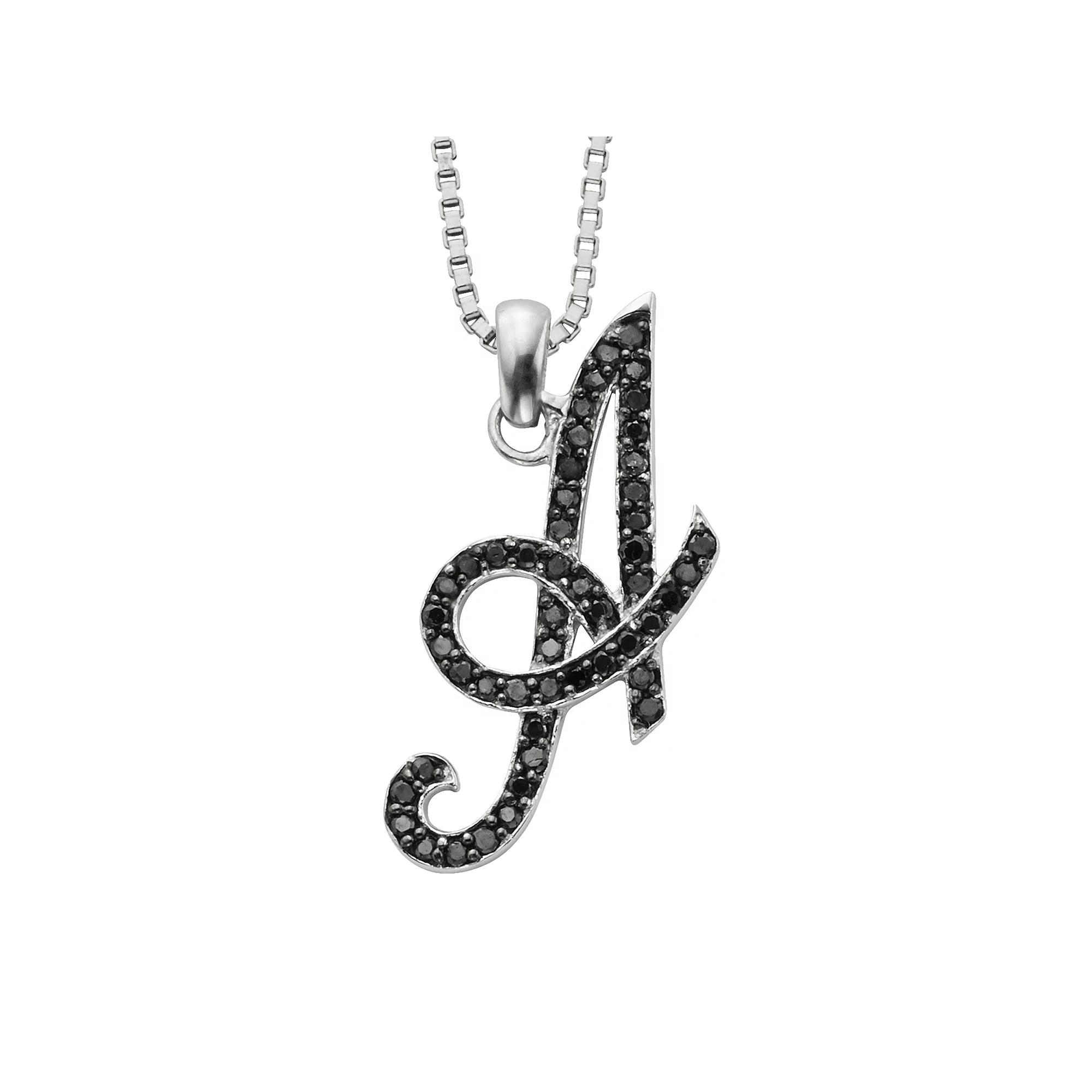 Jewelexcess Sterling Silver 1/4-ct. T.W. Black Diamond Initial Pendant, Women's,  Product Image