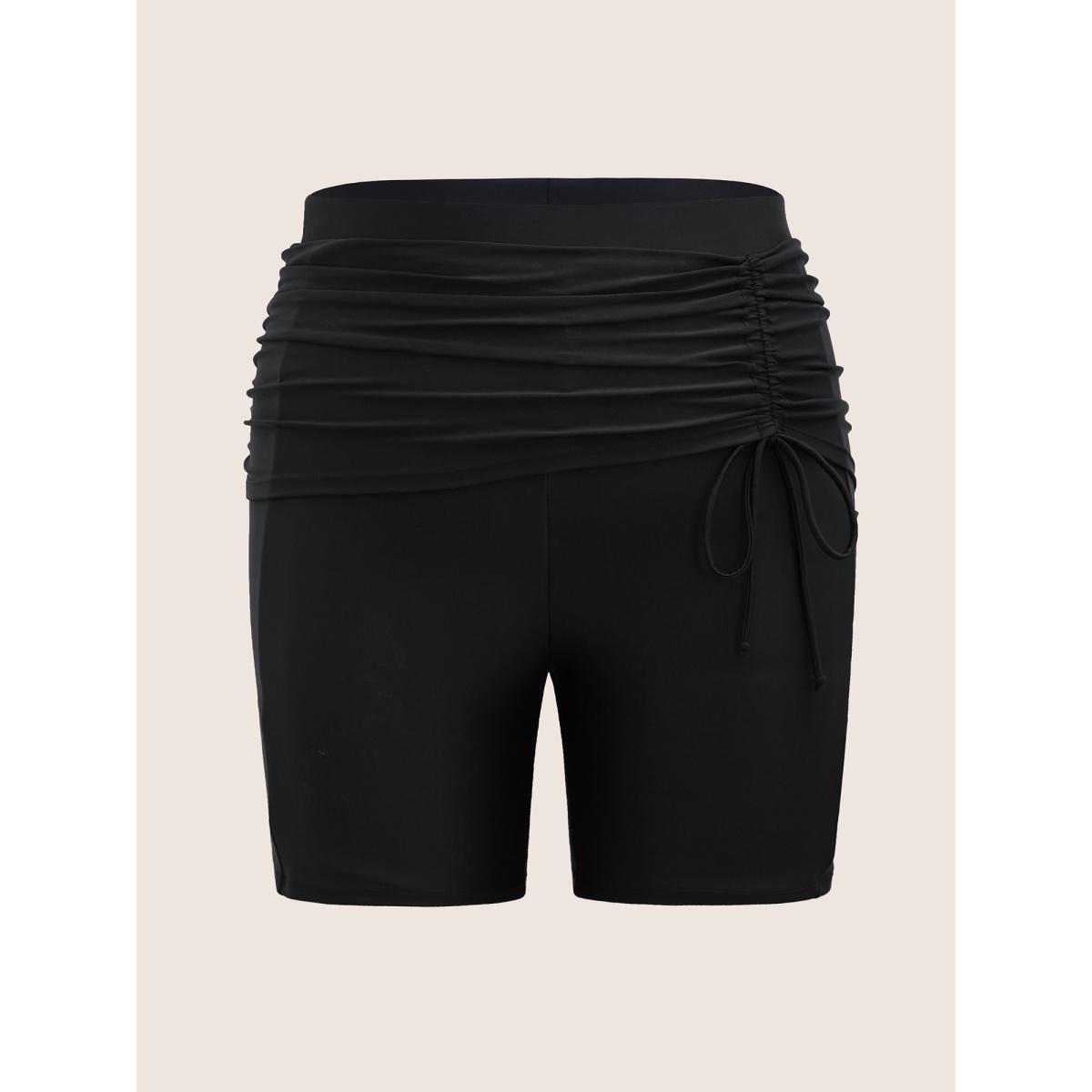 Plus Size High Rise Tiered Drawstring Gathered Swim Bottom Women's Swimwear Black Beach Gathered High stretch Skinny High Rise Side seam pocket Curve Swim Bottoms BloomChic 30/6X Product Image