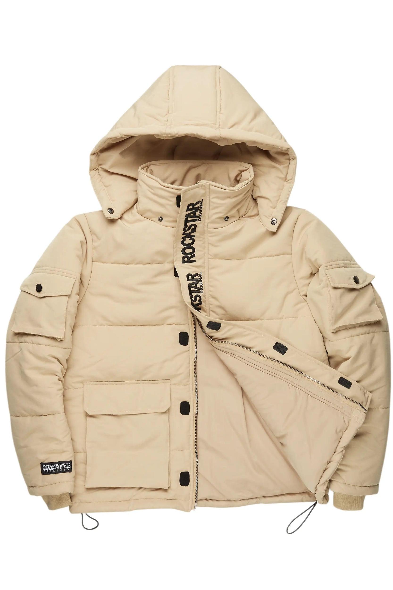 Adley Beige Utility Puffer Jacket Male Product Image