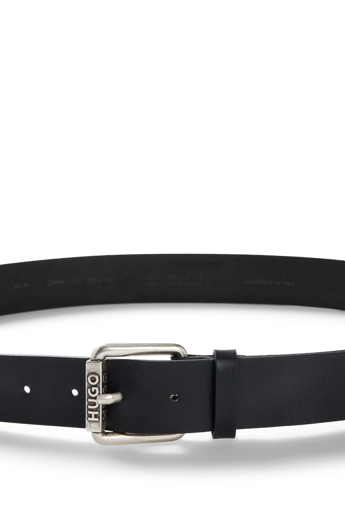 Italian-leather belt with logo roller buckle Product Image