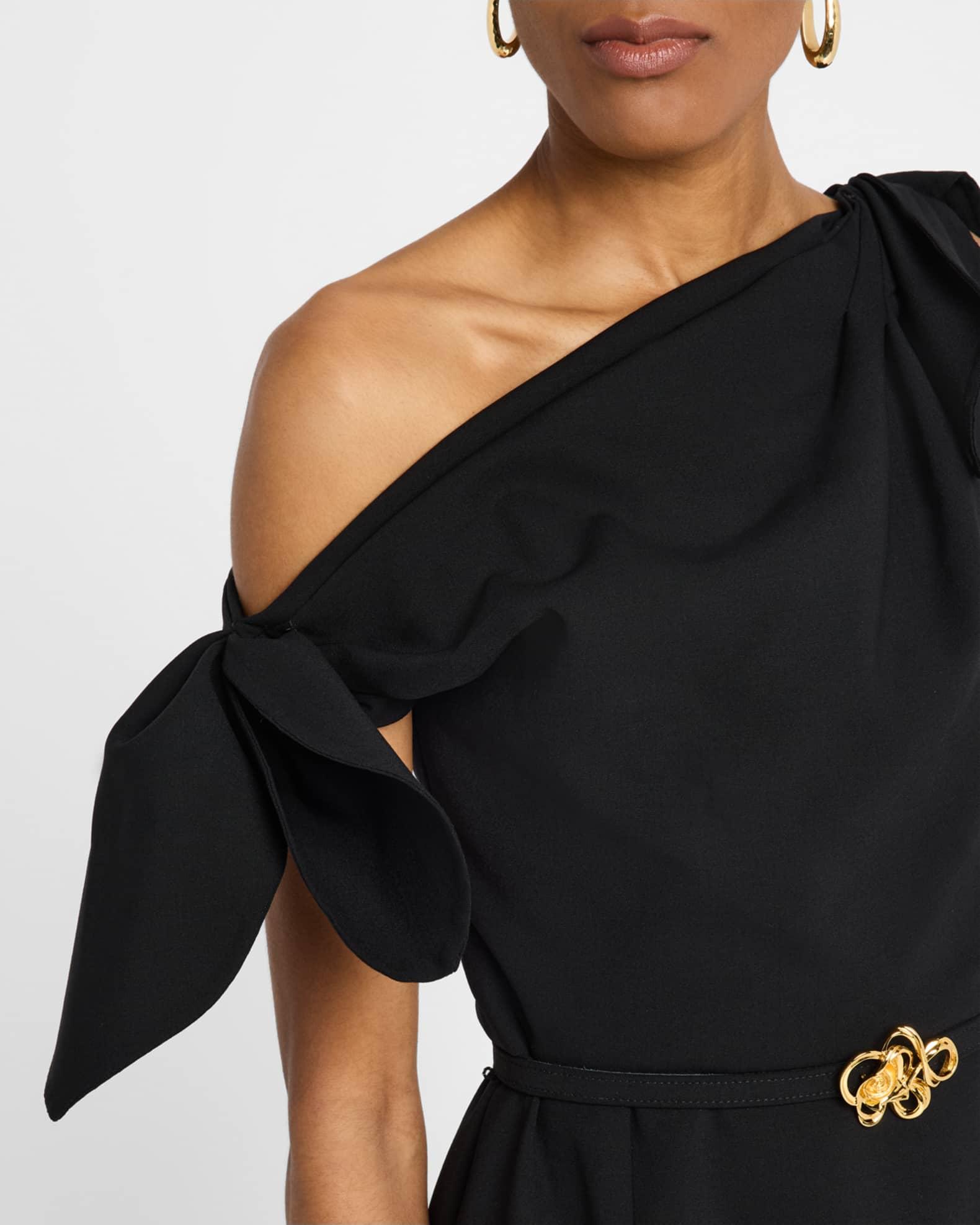 Draped Off-The-Shoulder Belted Wool Dress Product Image