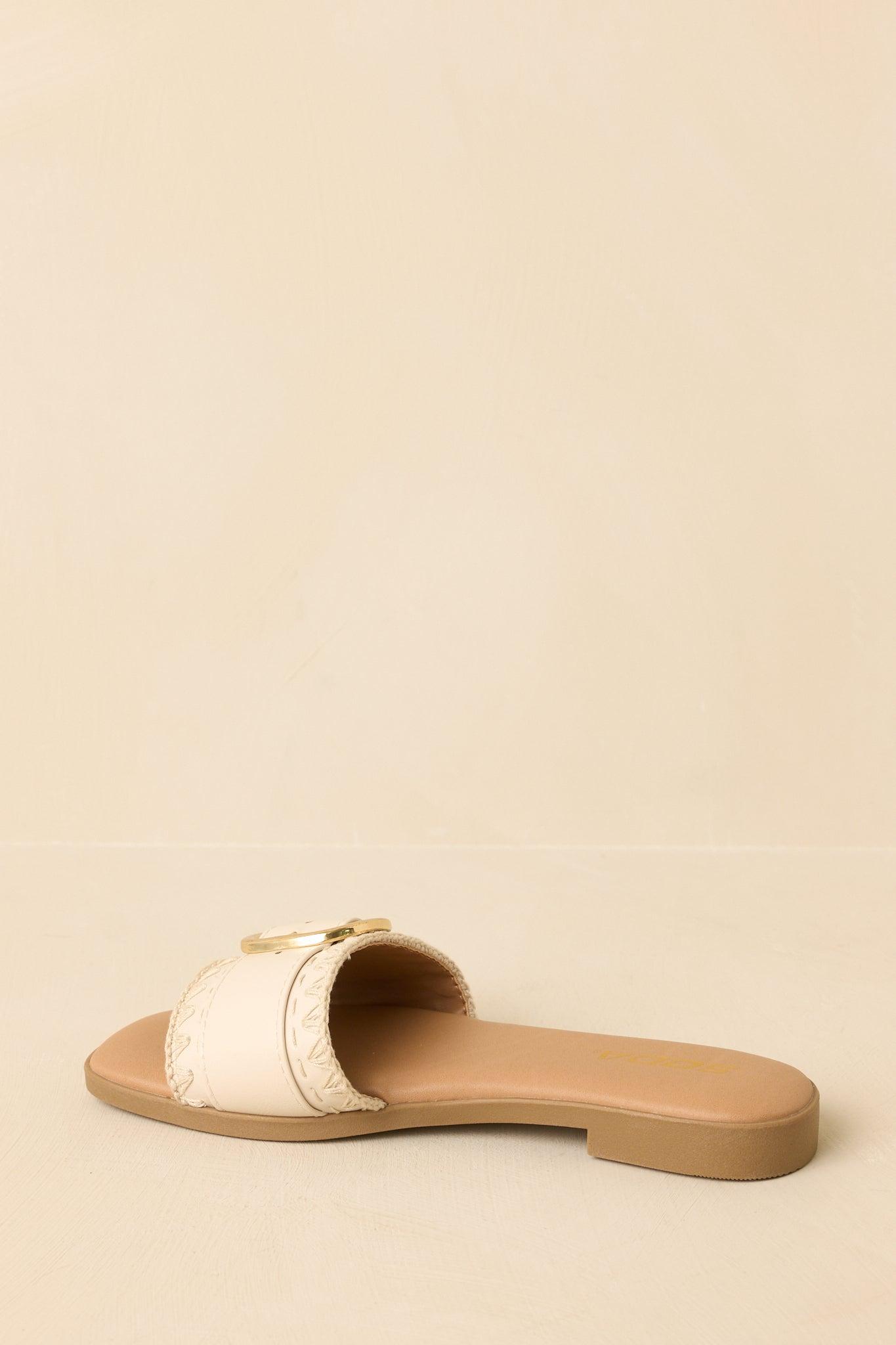 New Adventures Beige Faux Leather Buckle Strap Slide Sandals Product Image