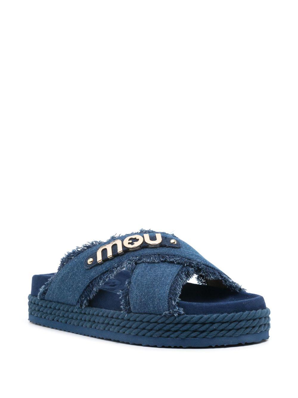 logo-lettering denim slides Product Image