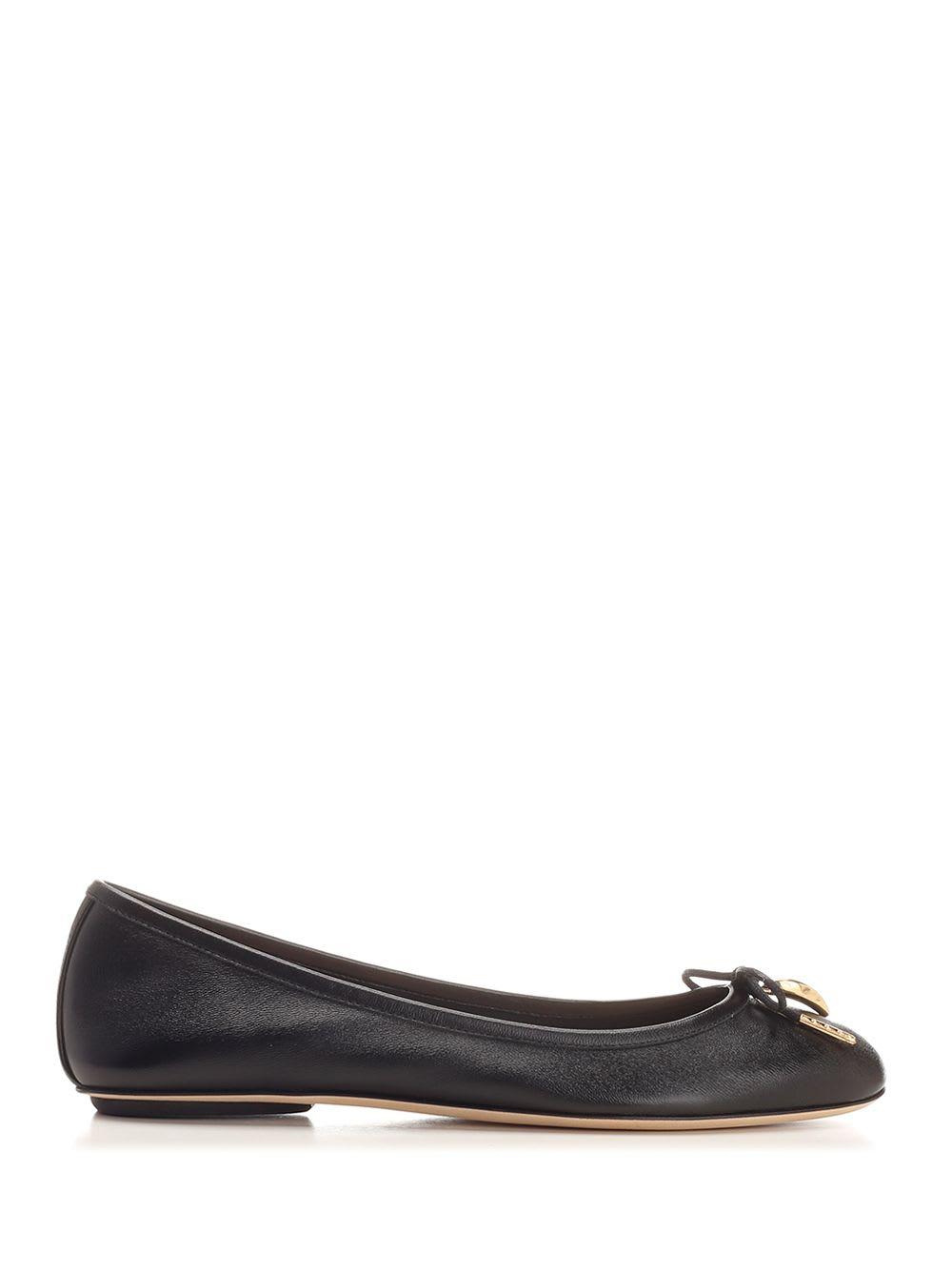 CHLOÉ Bow Detail Round Toe Flat Sole Ballerina Shoes In Black Product Image