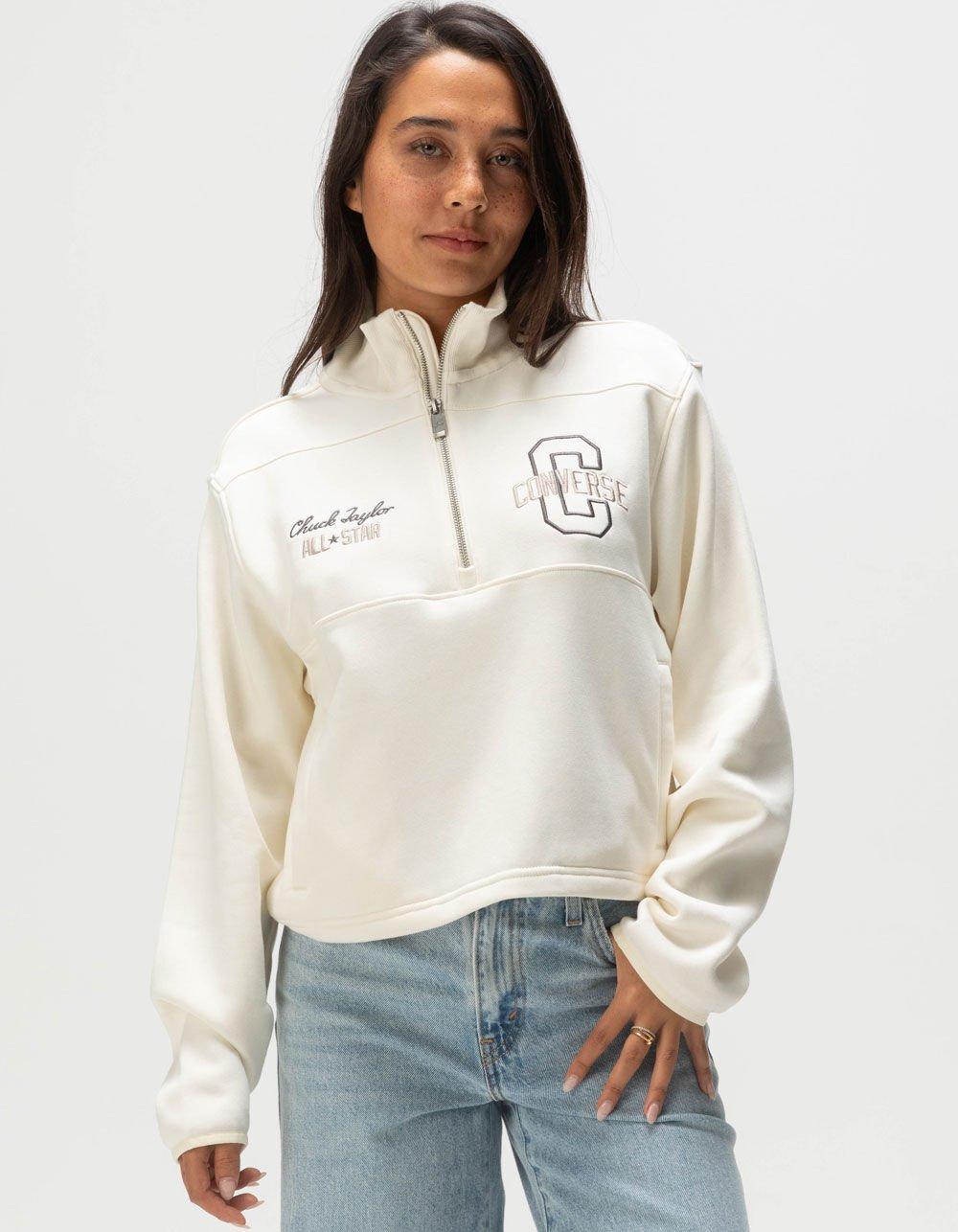 CONVERSE Retro Half-Zip Womens Popover Sweatshirt - OFF WHITE Product Image