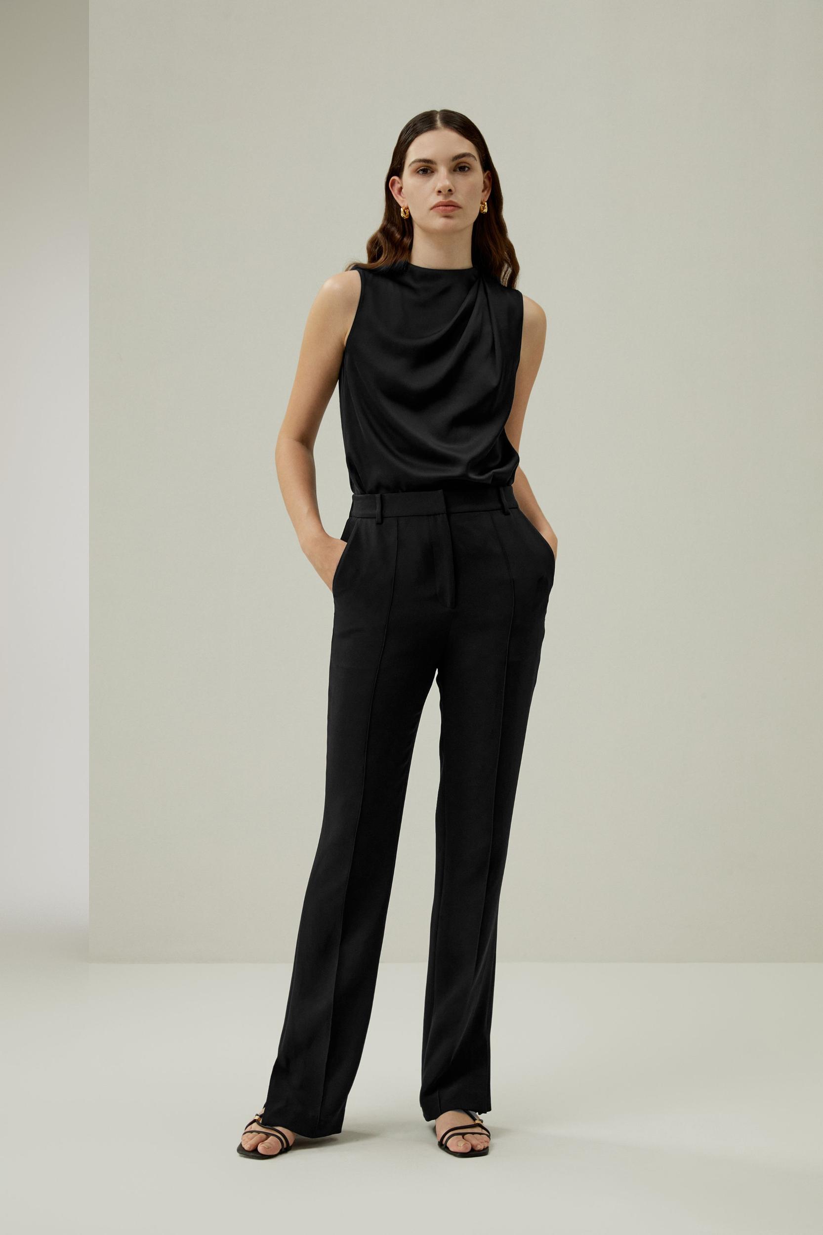 Silk Straight Leg Trousers with Side Slit Product Image