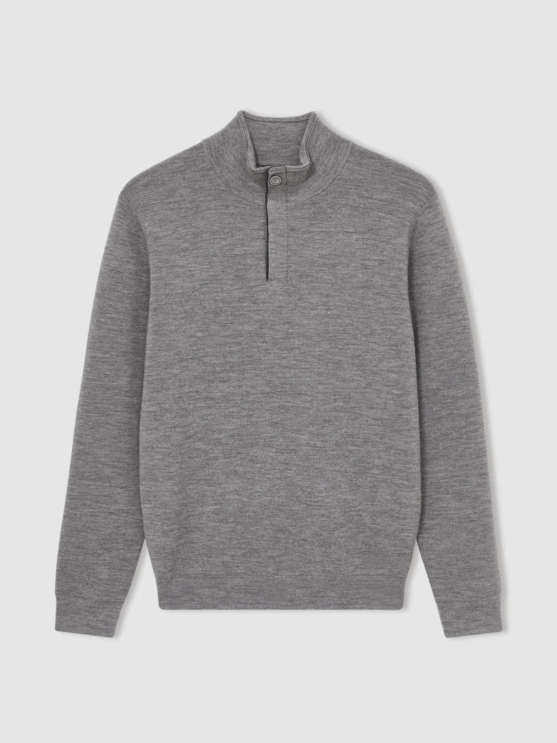 Merino Wool Half-Zip Jumper in Warm Grey Melange Product Image