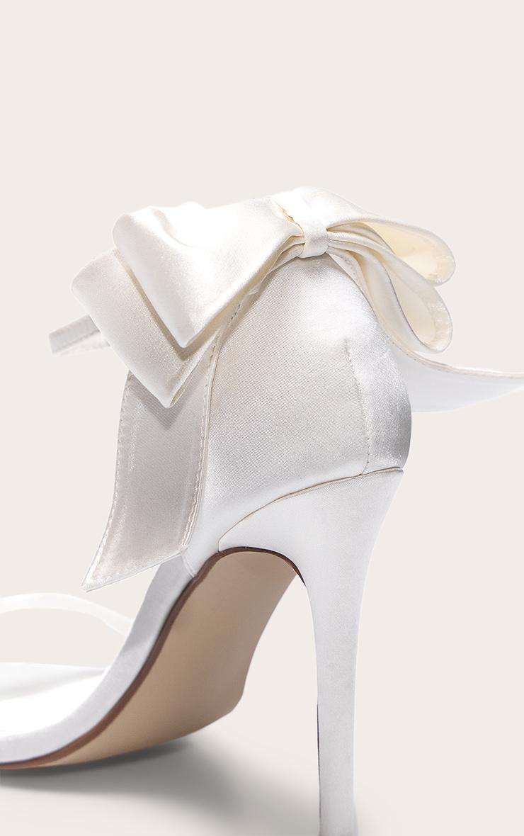 White Satin Round Toe Bow Ankle Strap High Heel Stiletto Sandals Product Image