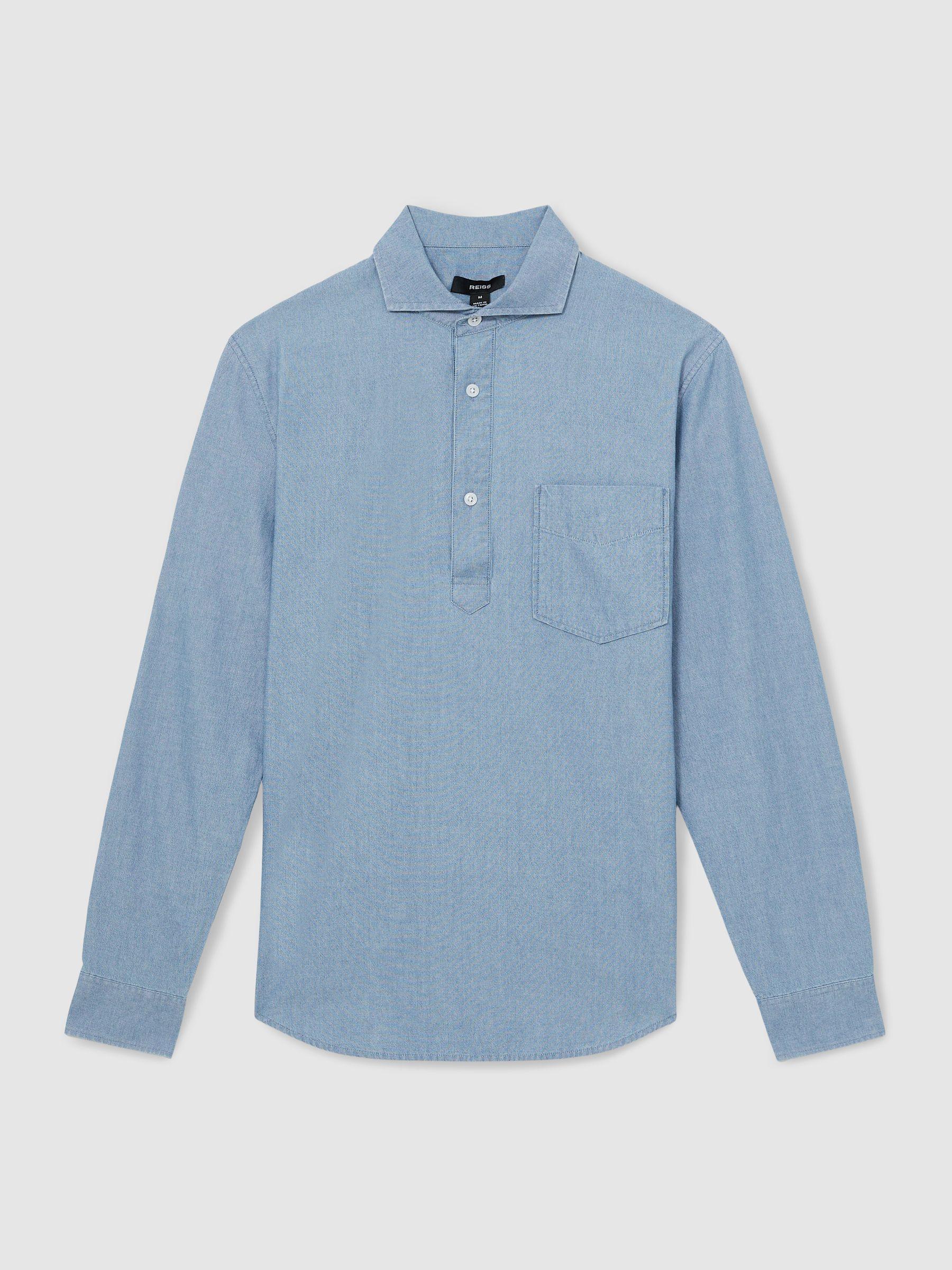 Cotton Cutaway-Collar Denim Shirt in Light Wash Indigo Product Image