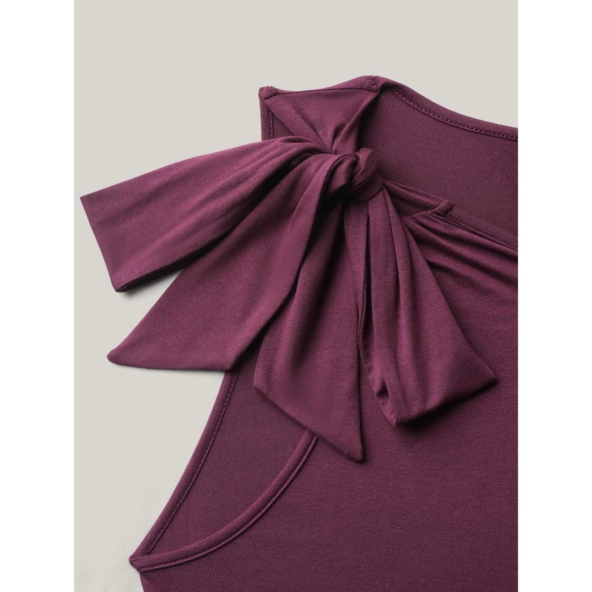Plus Size Bow-Tie Ruched Waist Solid Tank Top Women Plum Tie knot Round Neck Everyday-Elegant Tank Tops Camis BloomChic 18-20/2X Product Image