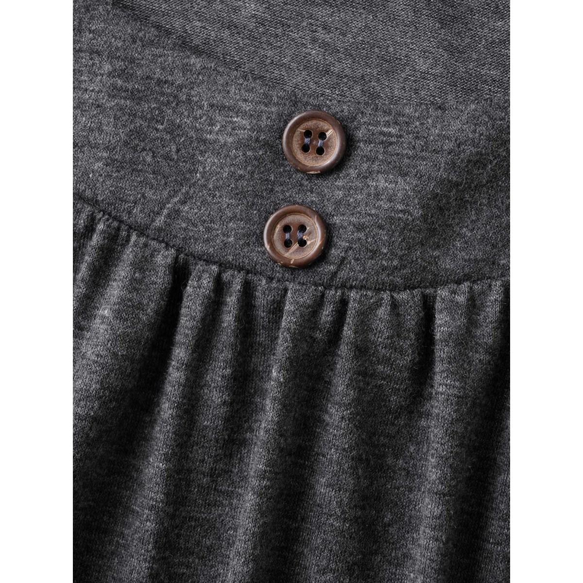 Plus Size Pleated Button Detail Tank Top Women DimGray Gathered Round Neck Everyday-Casual Tank Tops Camis BloomChic 22-24/3X Product Image