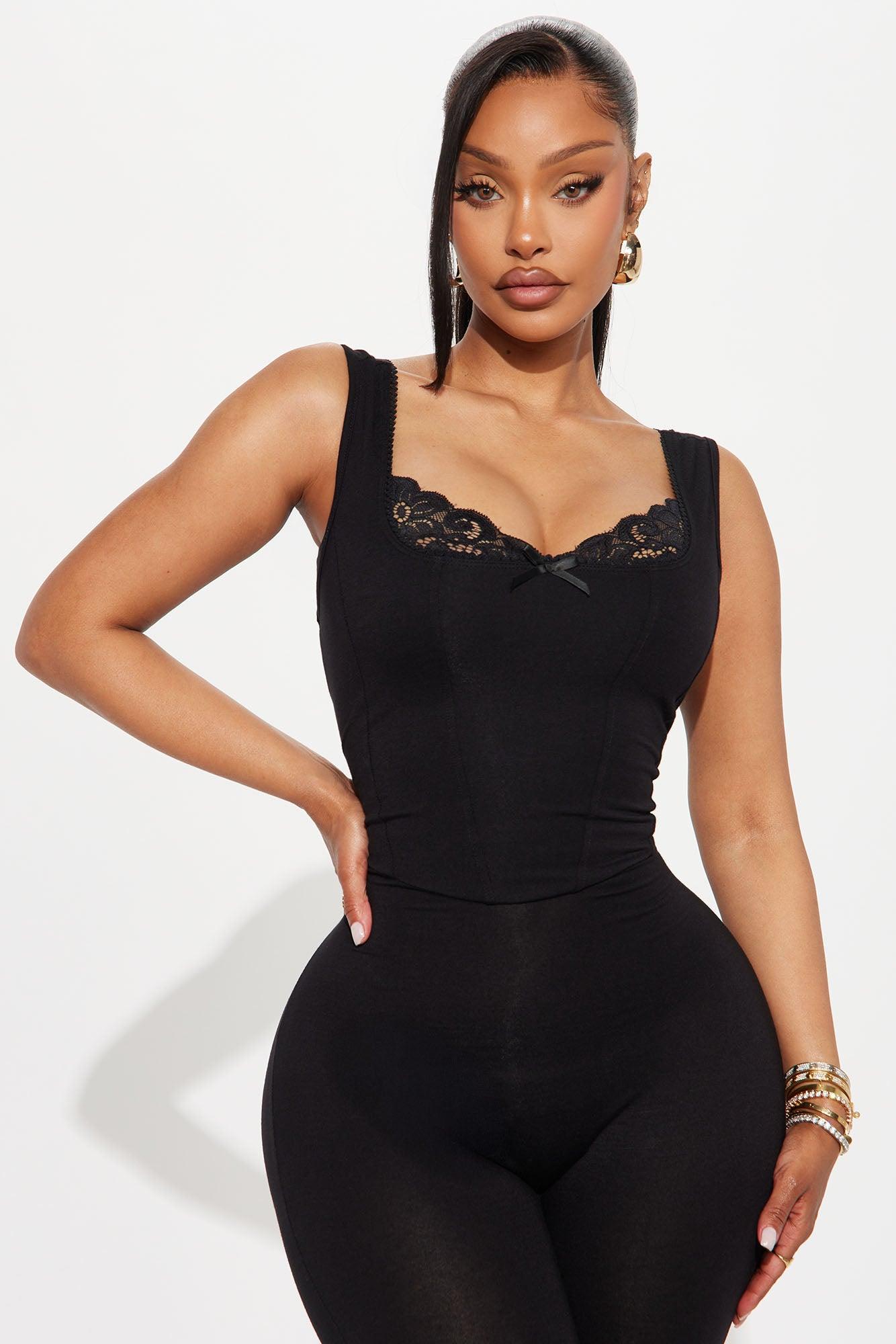 Myrah Lace Trim Capri Jumpsuit - Black Product Image