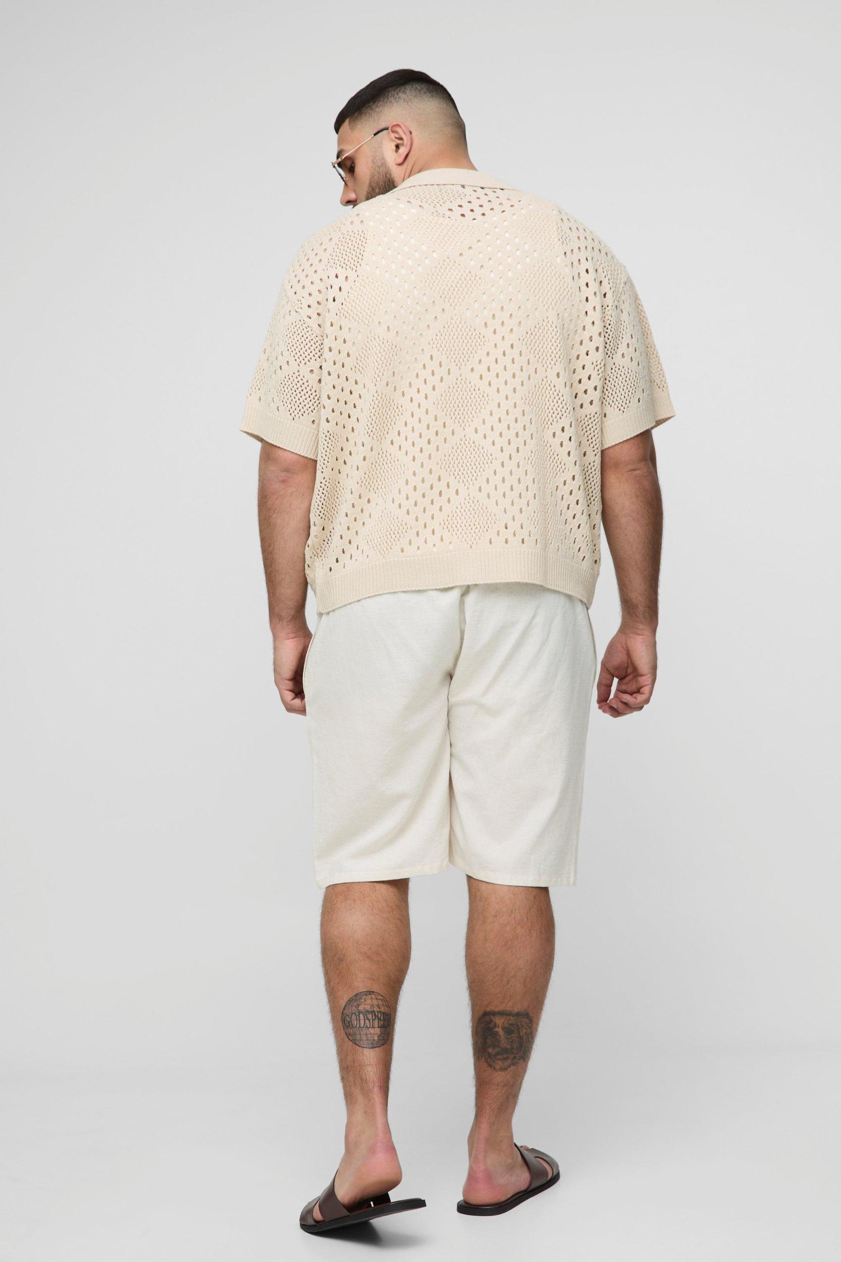 Plus Relaxed Fit Open Stitch Knitted Shirt | boohooMAN USA Product Image