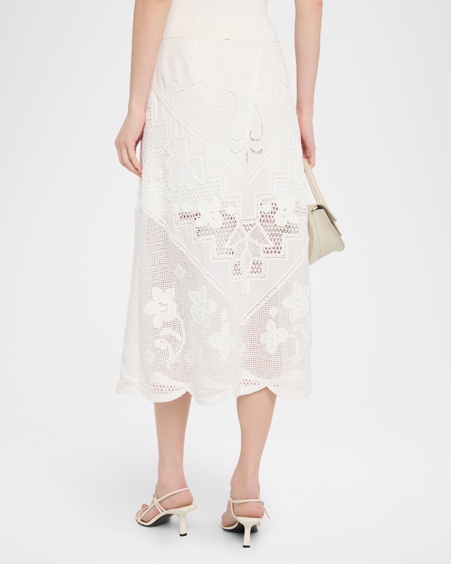 Lorelei Lace-Inset Linen Midi Skirt Product Image