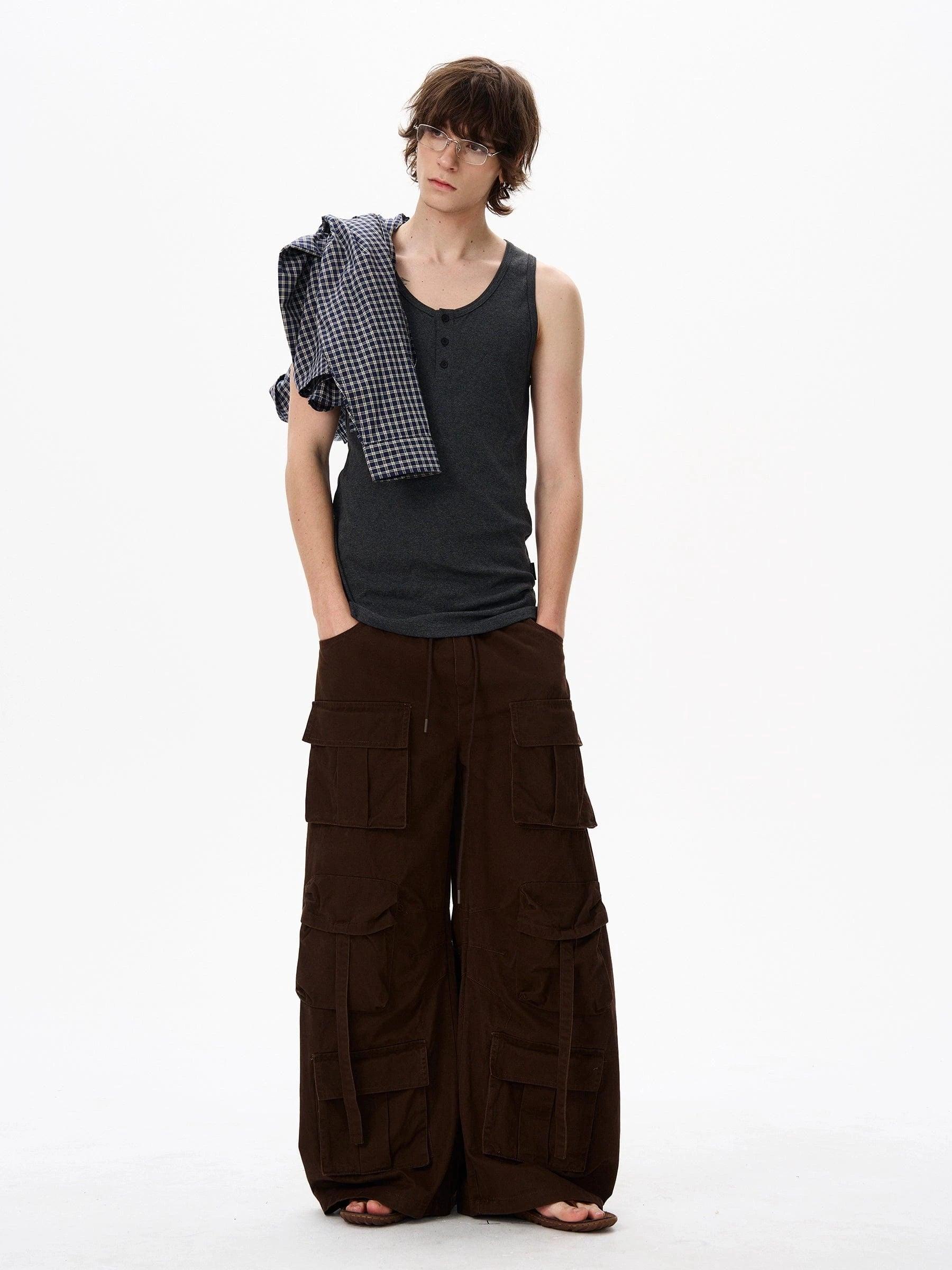 RT No. 18184 MULTI POCKET CARGO WIDE STRAIGHT PANTS Product Image