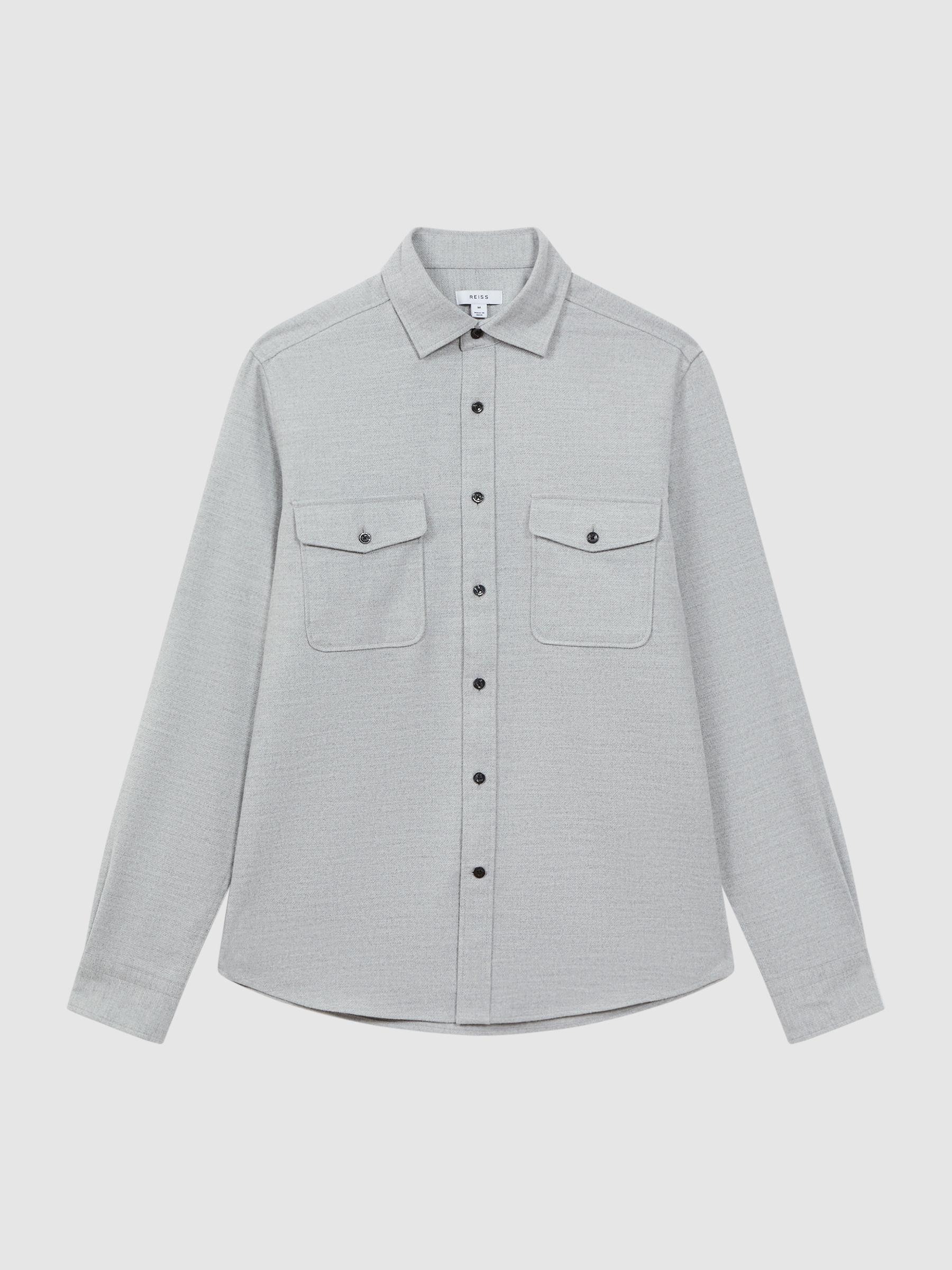 Button Through Twin Pocket Overshirt in Soft Grey Melange Product Image
