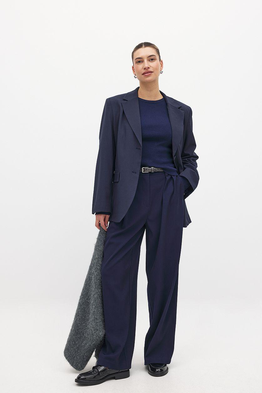 Ribbed Knitted Round Neck Top Product Image