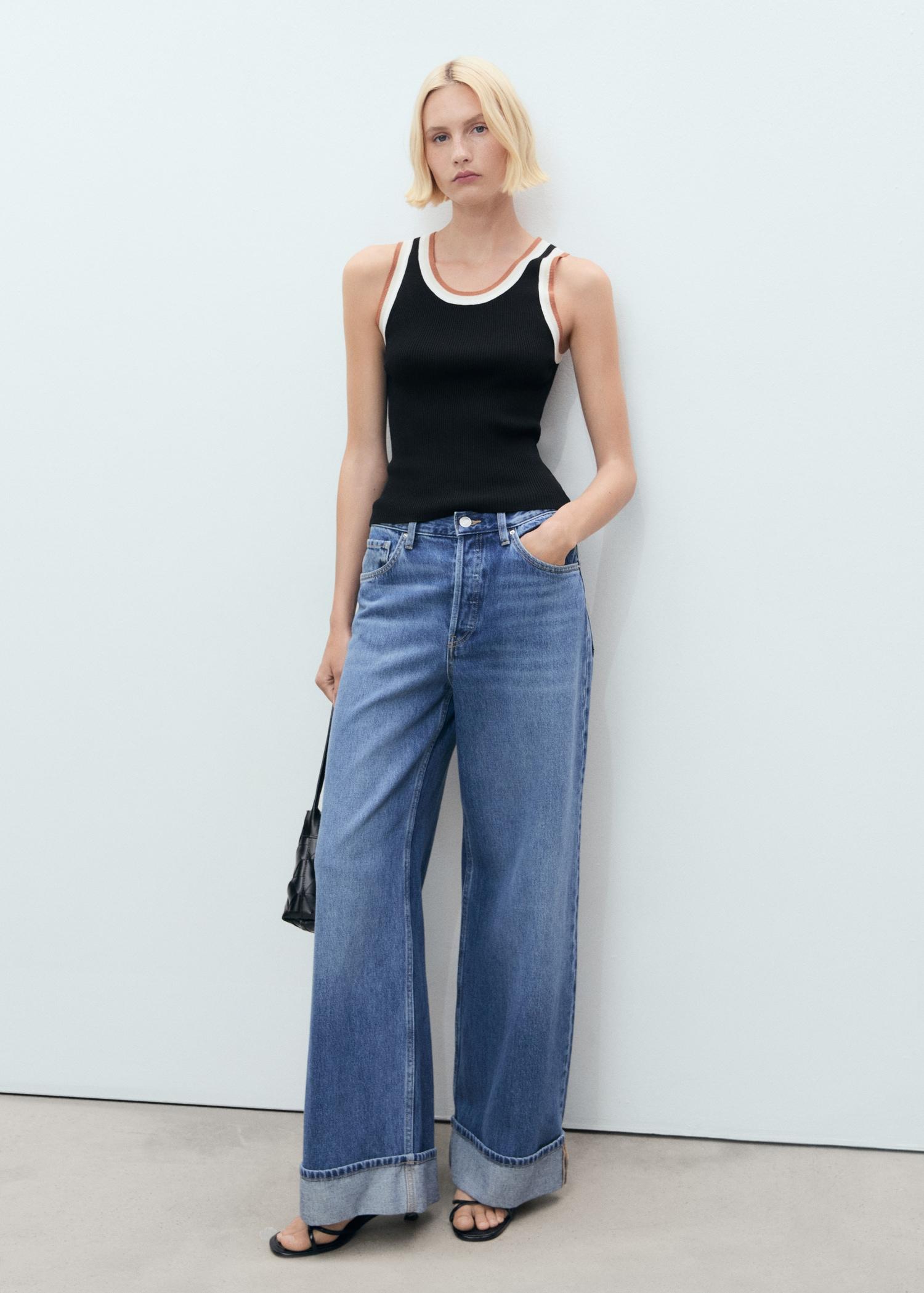 Knitted top with contrast details - Women | MANGO USA Product Image