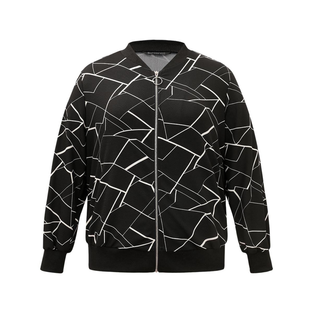 Plus Size Halloween Geometric Graphic Pocket Zipper Elastic Cuffs Jacket Women Black Elastic cuffs Pocket Dailywear Jackets BloomChic 14-16/1X Product Image