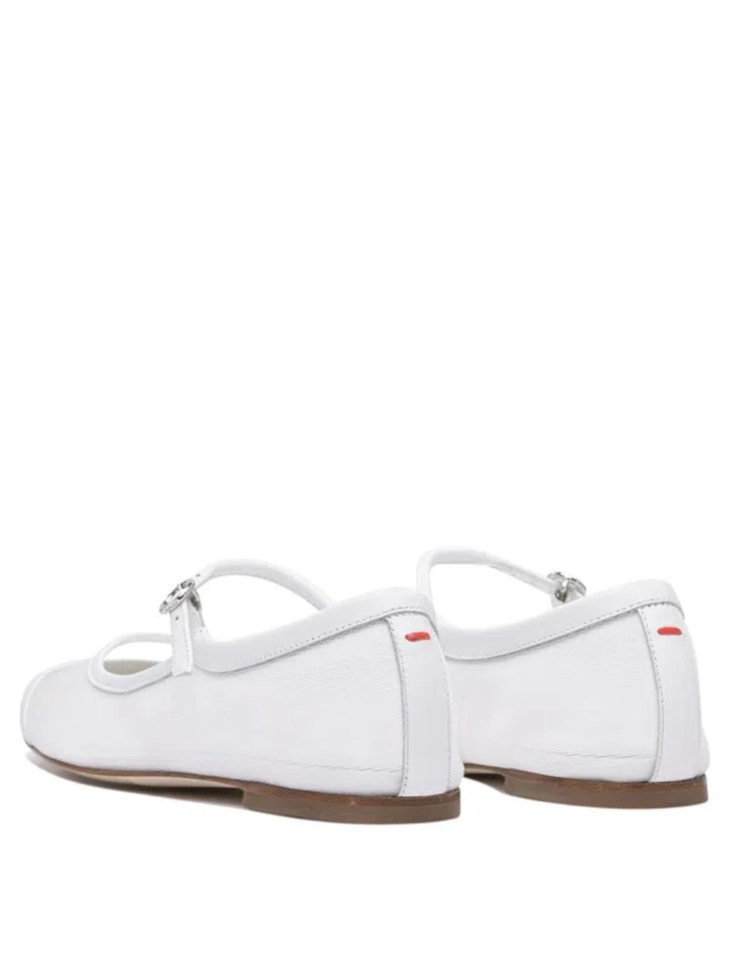 AEYDE Round Toe Ballerina Shoes With Contrast Piping In White Product Image