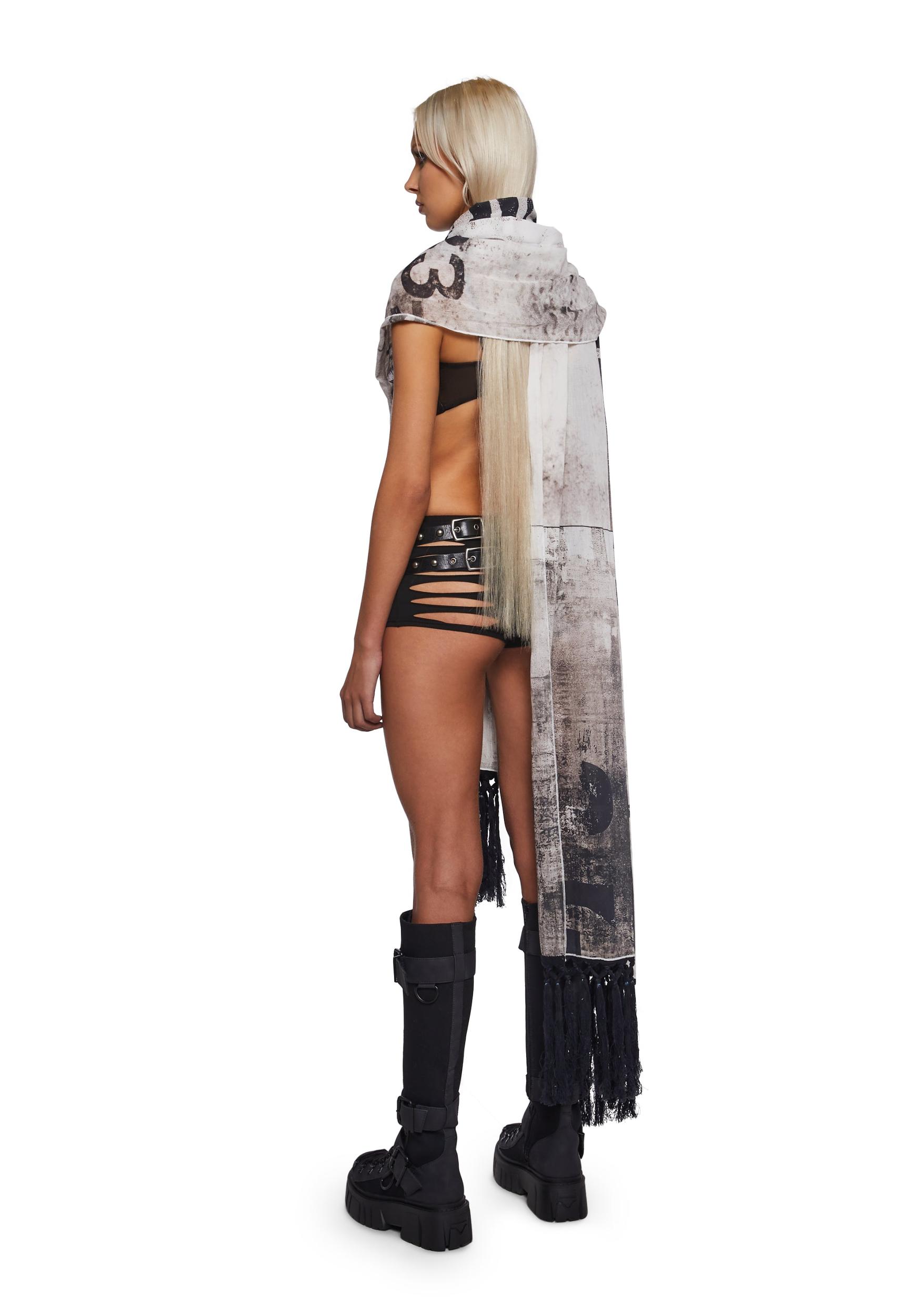 Graphic Scarf With Tassels Burning Man Darker Wavs - Multi Product Image