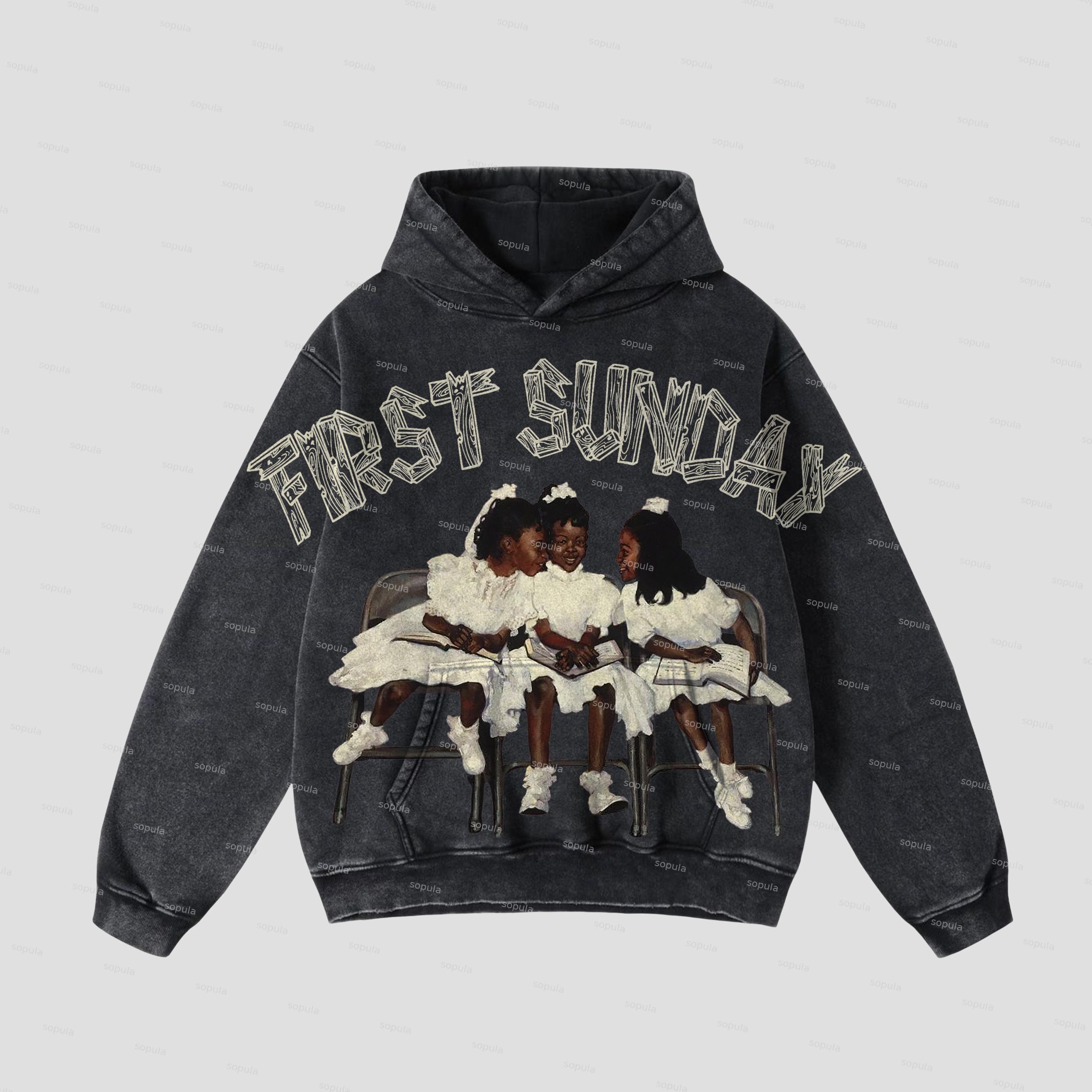 Vintage Angels Descend Graphic Acid Washed Oversized Hoodie Product Image