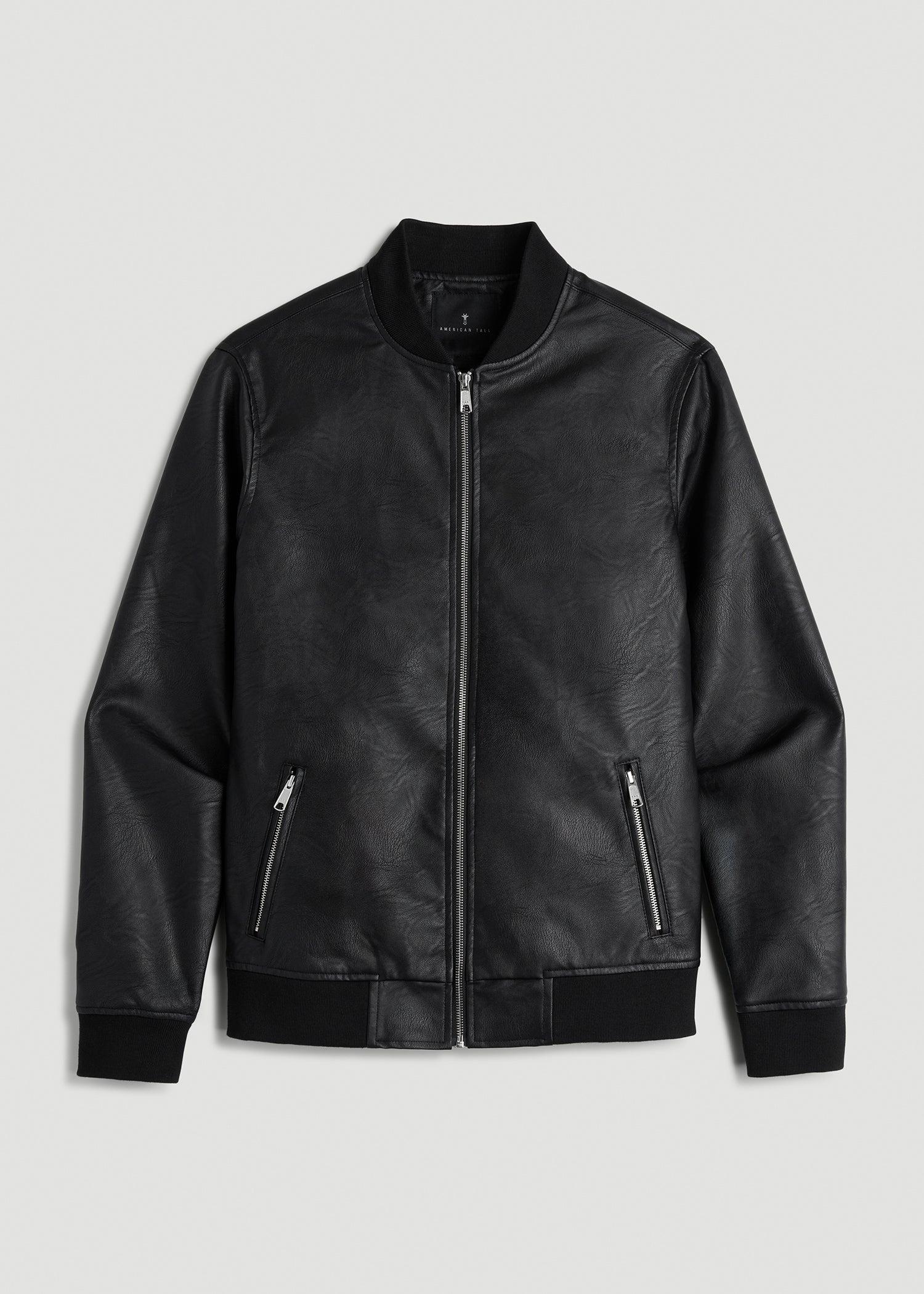 True Touch Leather Bomber Jacket for Tall Men in Black Male Product Image