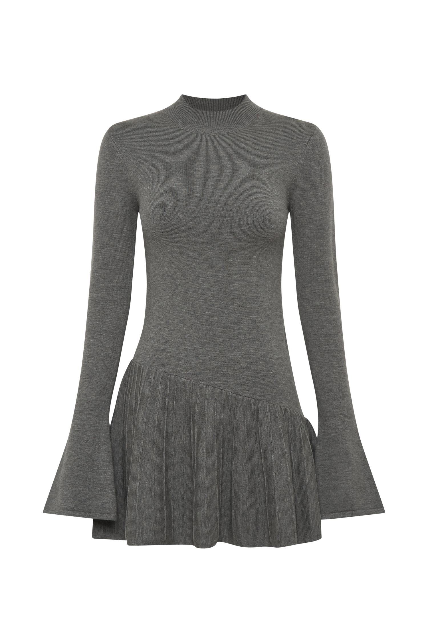Blair Knit Mini Dress With Pleats - Charcoal Product Image