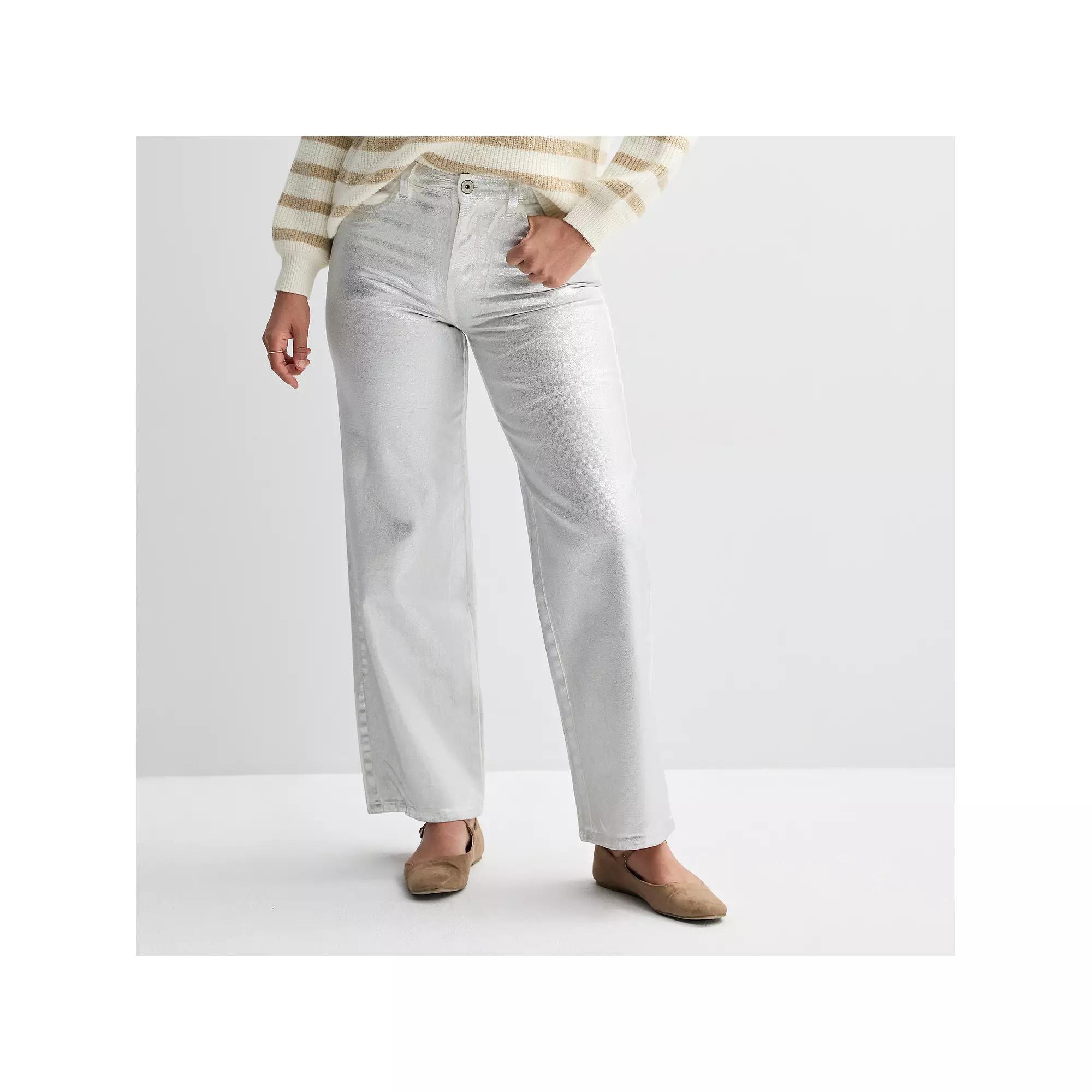 Women's Fourth + Bay Straight-Fit Foiled Denim Pants,  Product Image