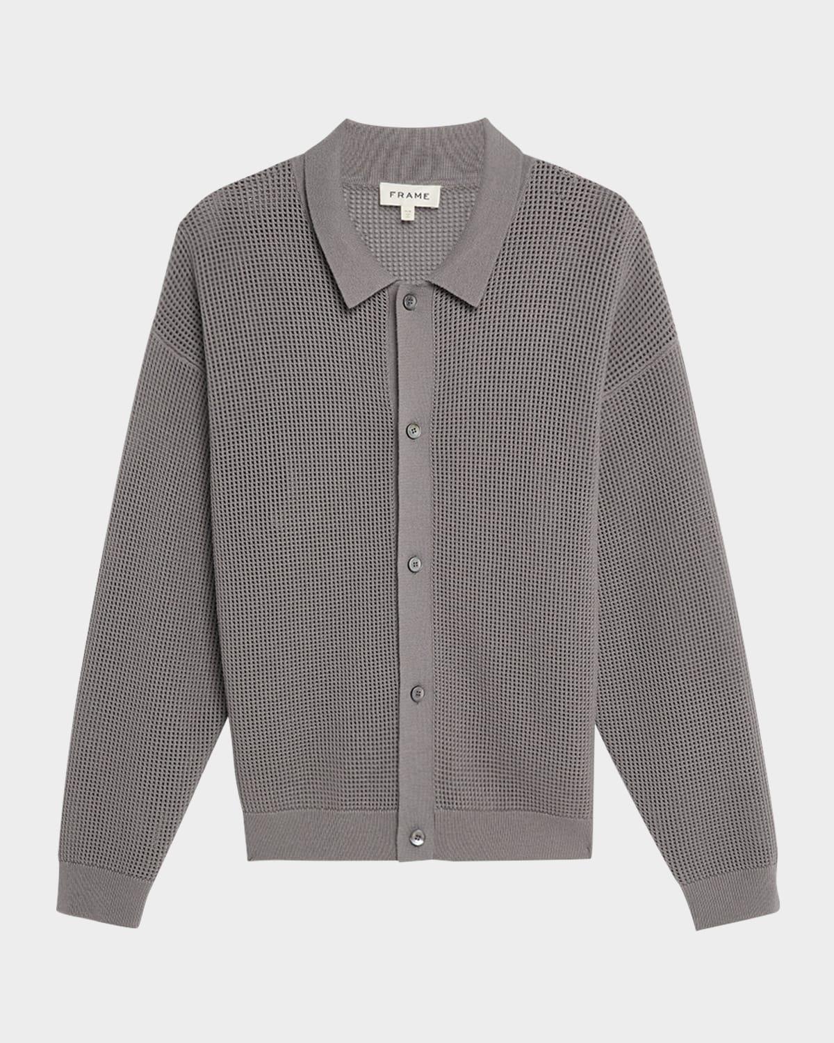 Men's Mesh-Knit Buttoned Cardigan Product Image