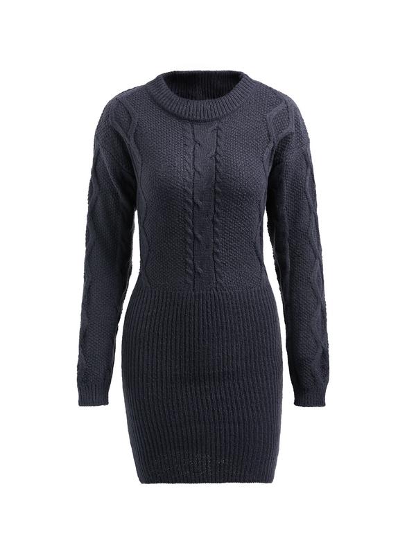 Vintage Cable Knit Long Sleeve Knit Mini Dress Product Image