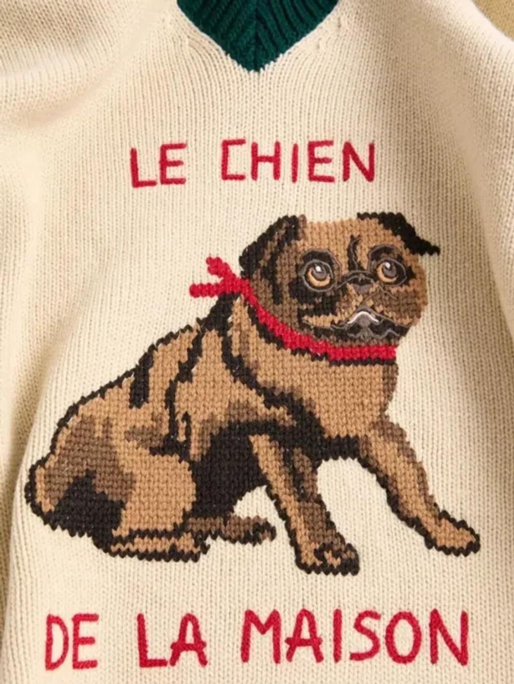 VALENTINO Embroidered V-neck Crewneck Sweater With Ribbed Trim In White Product Image