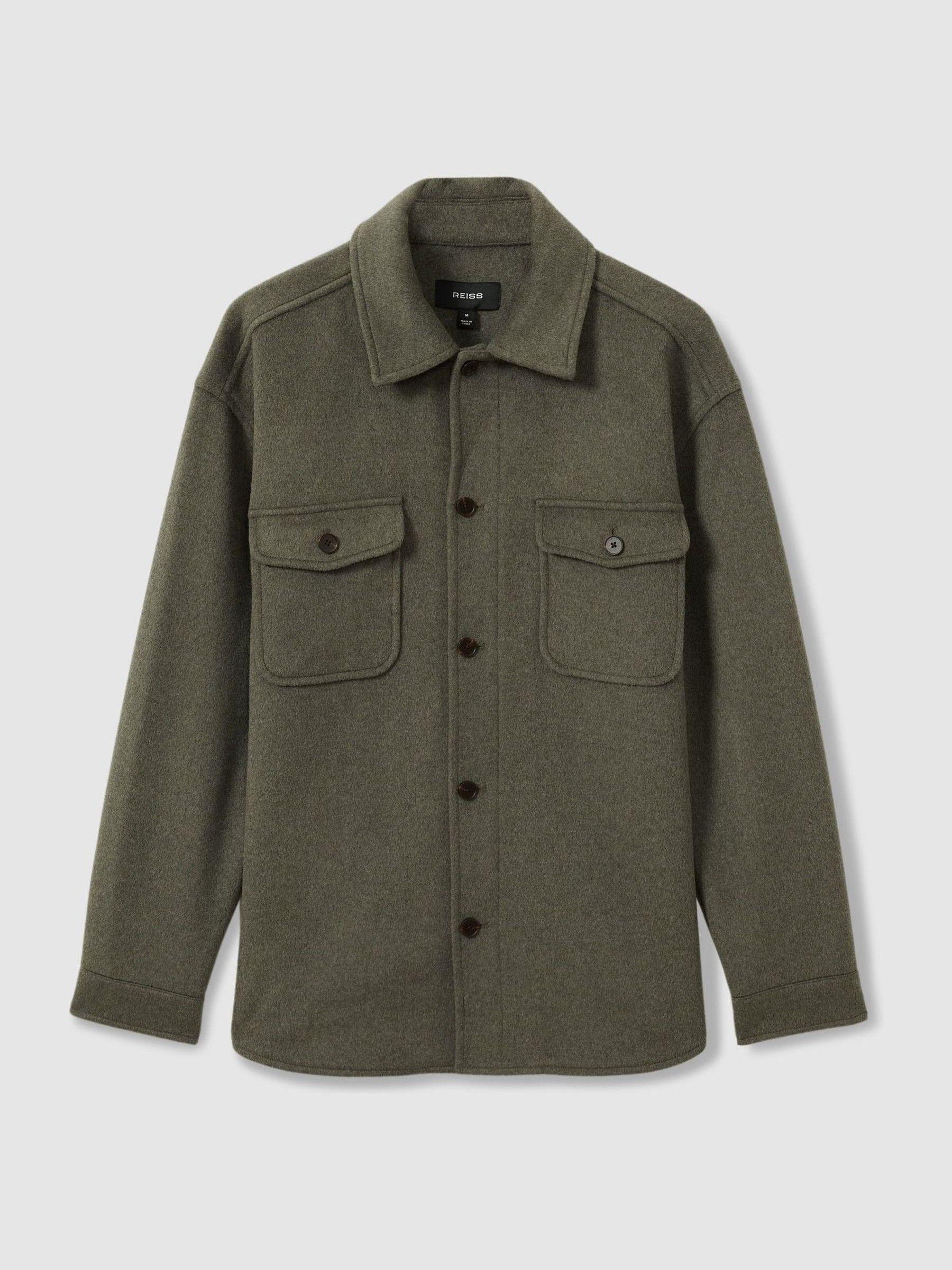 Wool-Blend Melton Overshirt in Green Smoke Product Image