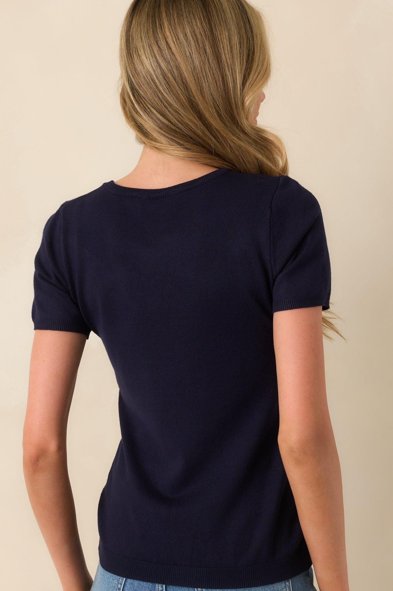 Cross Your Mind Navy Short Sleeve Sweater Top Product Image