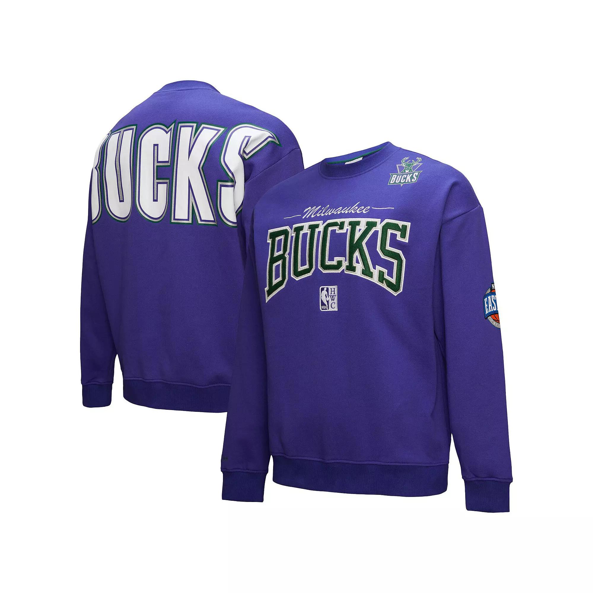 Men's Mitchell & Ness Purple Milwaukee Bucks Hardwood Classics There & Back 2.0 Vintage Pullover Sweatshirt,  Product Image