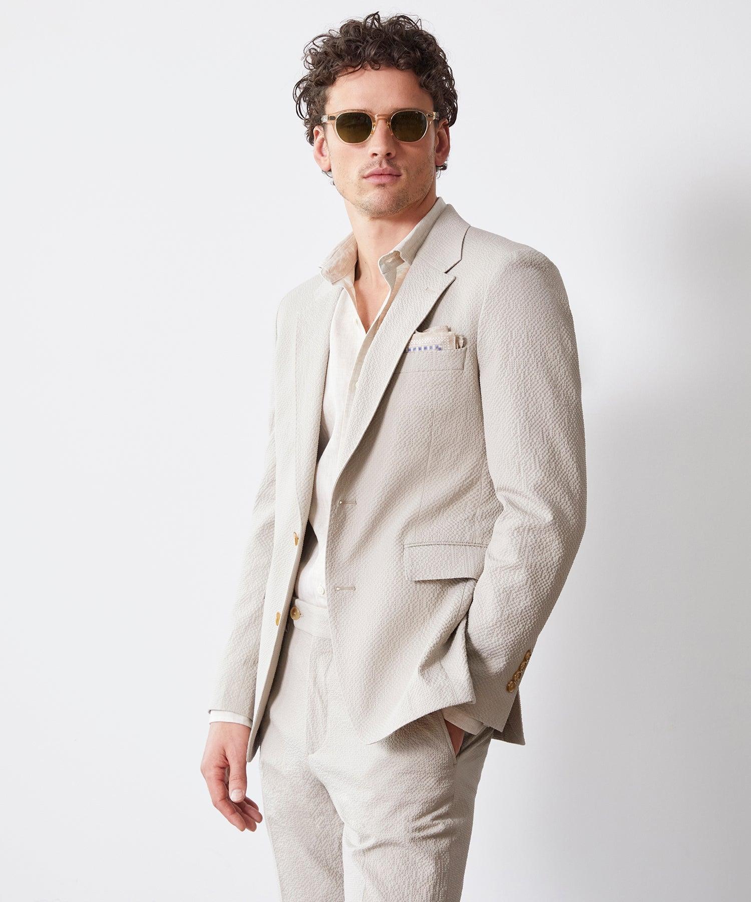 Italian Seersucker Sutton Jacket in Stone Product Image