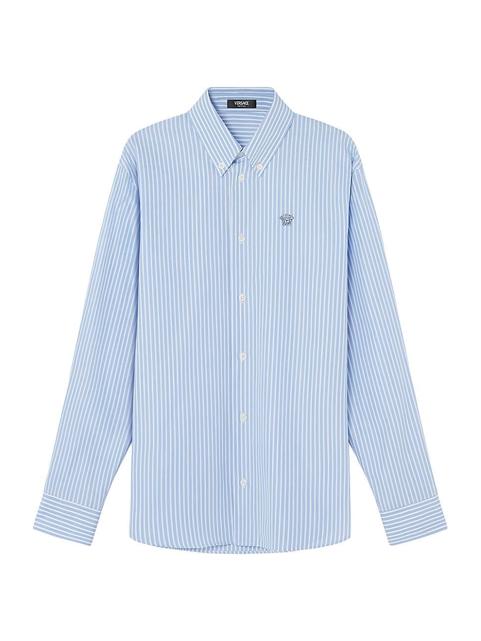 Mens Medusa Embroidery Striped Cotton Poplin Shirt Product Image