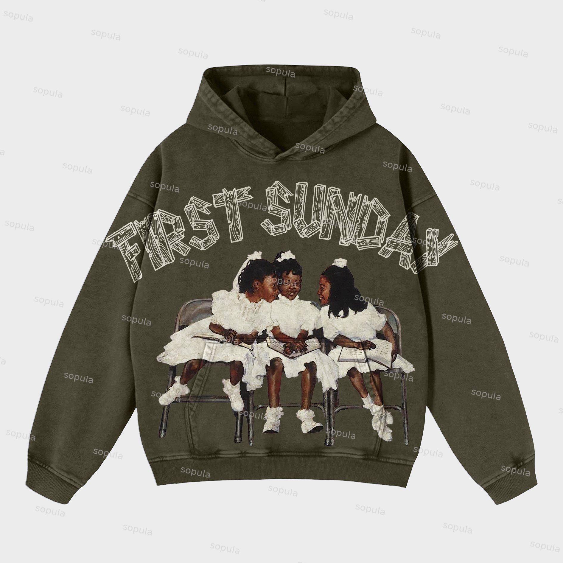 Vintage Angels Descend Graphic Acid Washed Oversized Hoodie Product Image