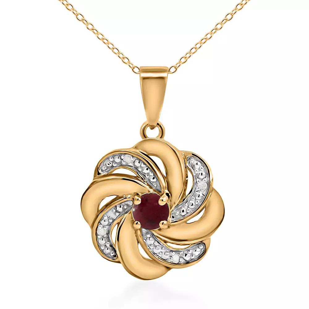 14k Gold over Sterling Silver Stone & Diamond Accent Swirl Pendant Necklace, Women's, Size: 18", Red Product Image