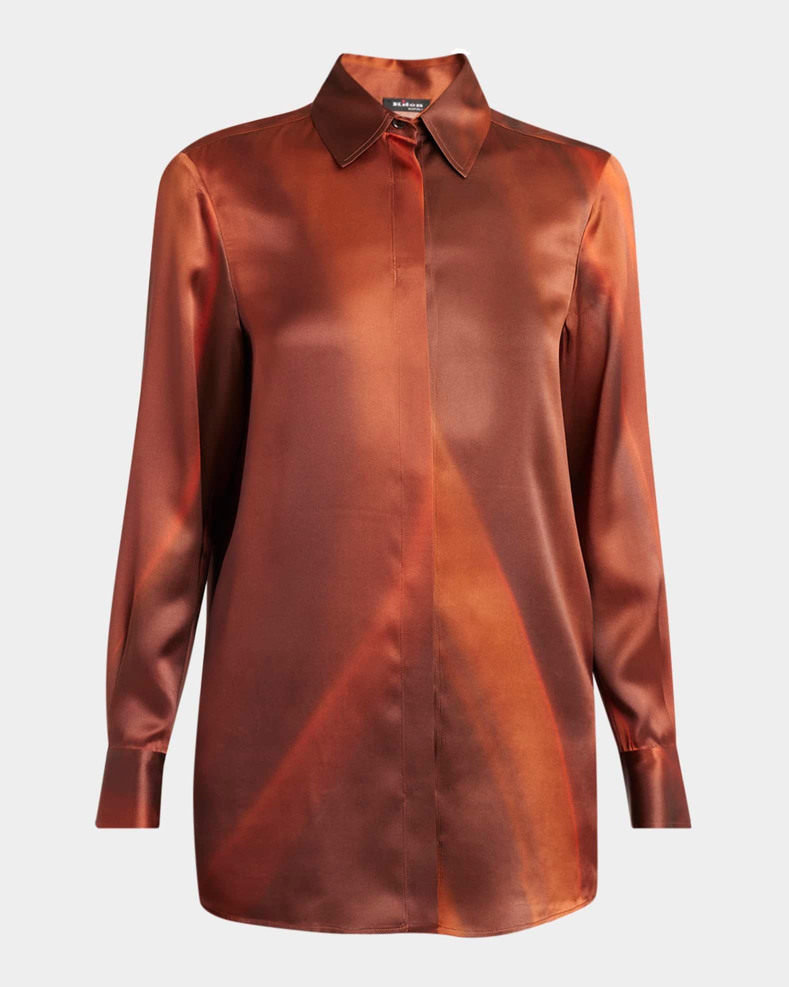 Abstract-Print Silk Button-Down Shirt Product Image