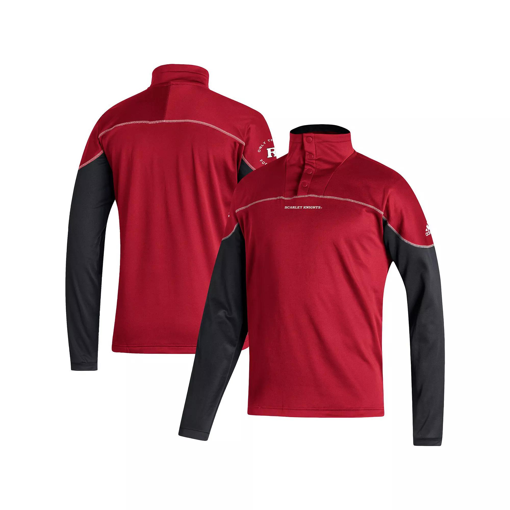 Men's adidas Scarlet Rutgers Scarlet Knights AEROREADY Knit Quarter-Snap Jacket,  Product Image