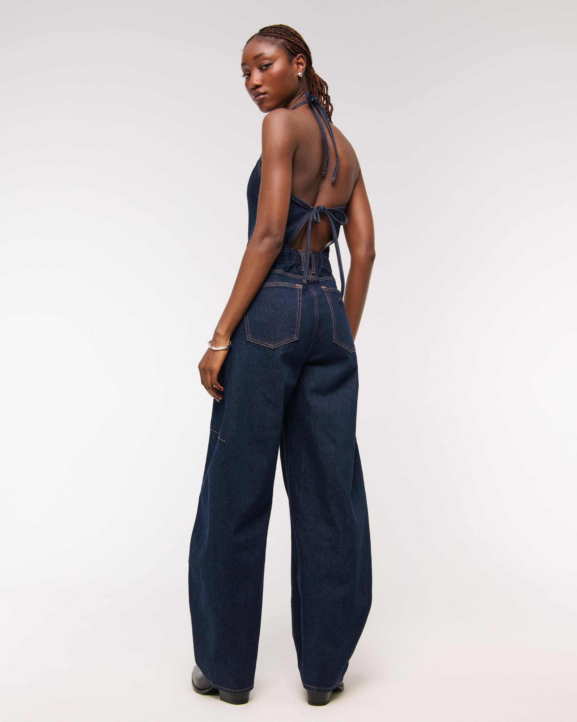 Halter Barrel Denim Jumpsuit Product Image