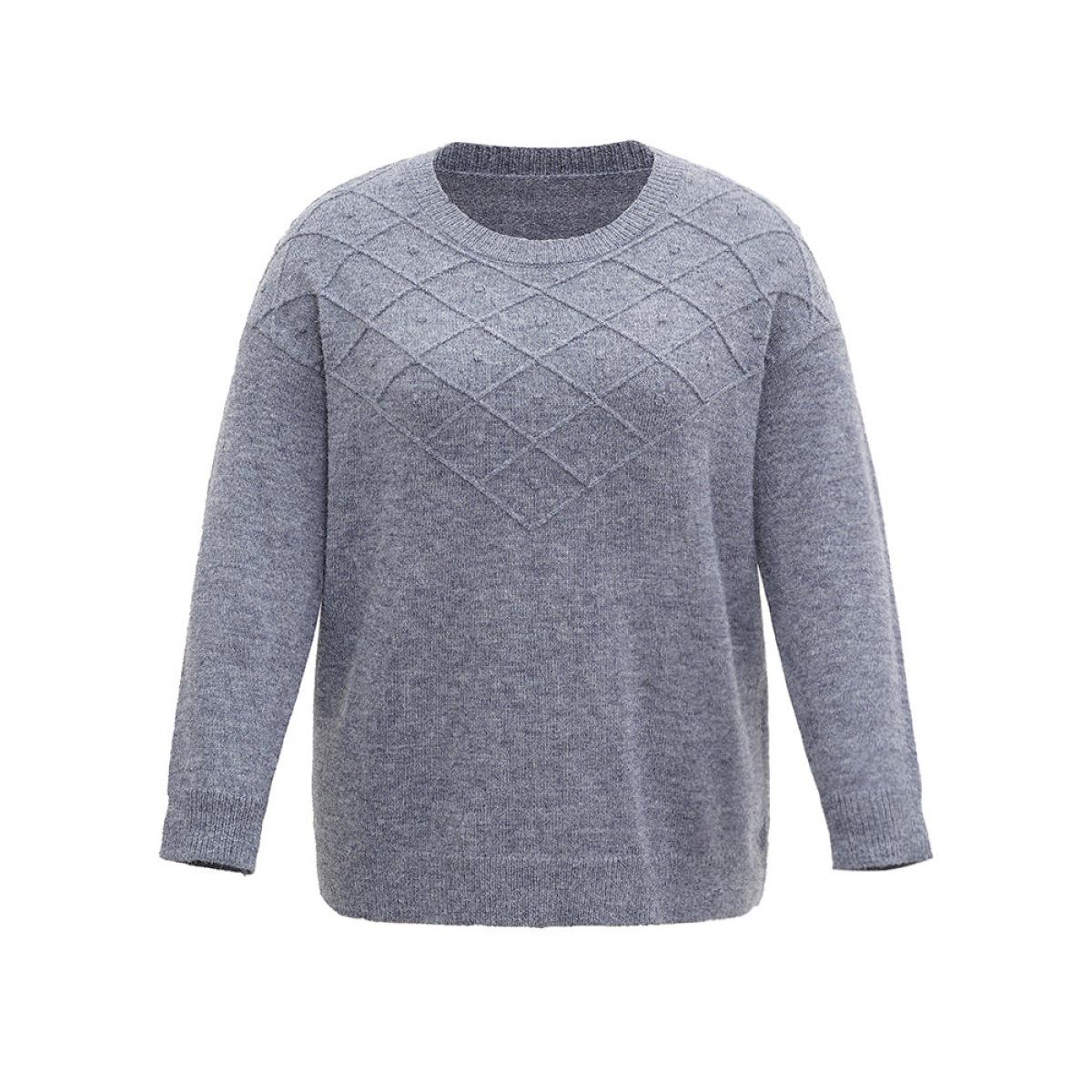 Plus Size Supersoft Essentials Textured Crew Neck Drop Shoulder Pullover DimGray Women Casual Loose Long Sleeve Round Neck Dailywear Pullovers BloomChic 10/M Product Image