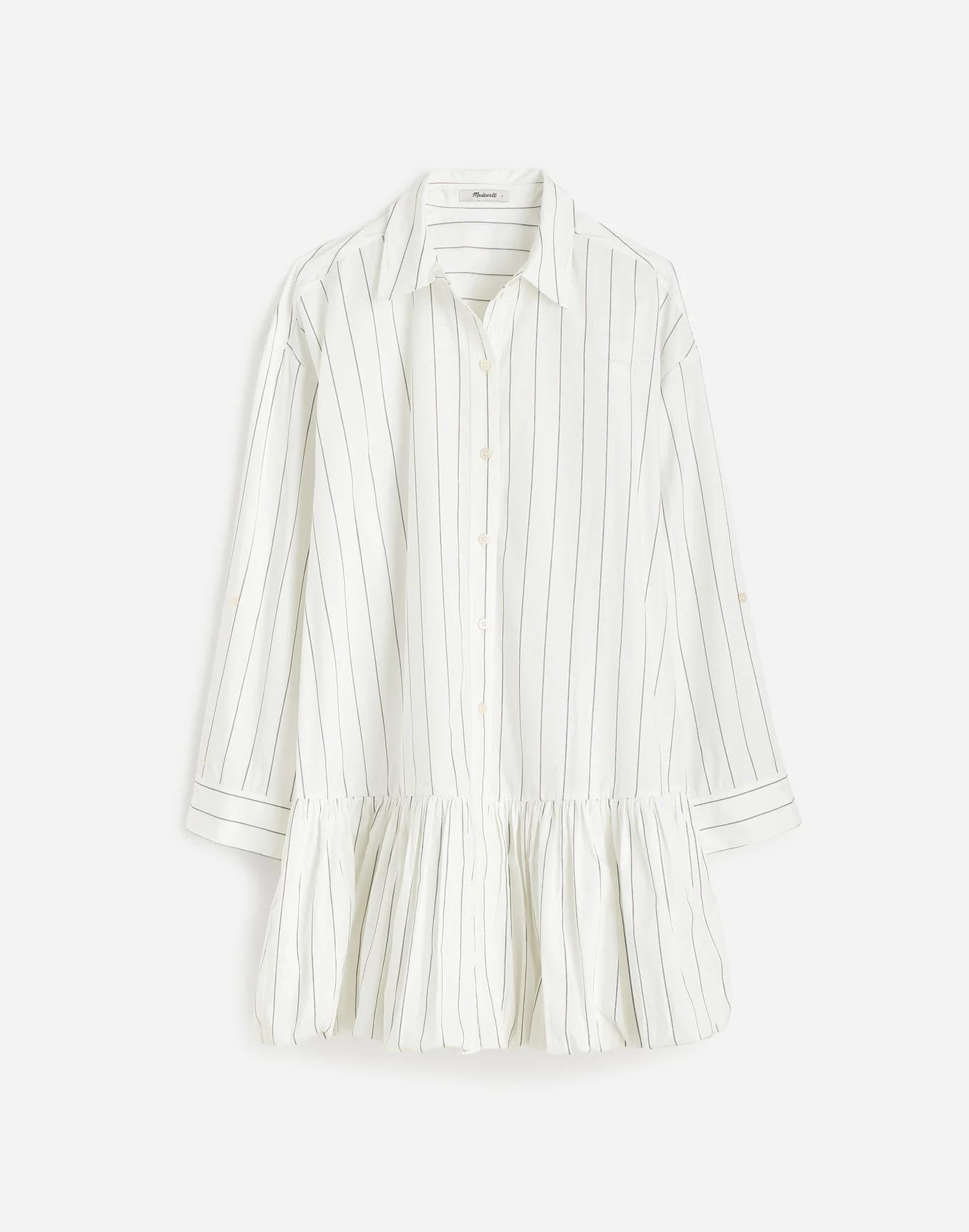 Bubble-Hem Mini Shirtdress in Pinstripe Poplin Product Image