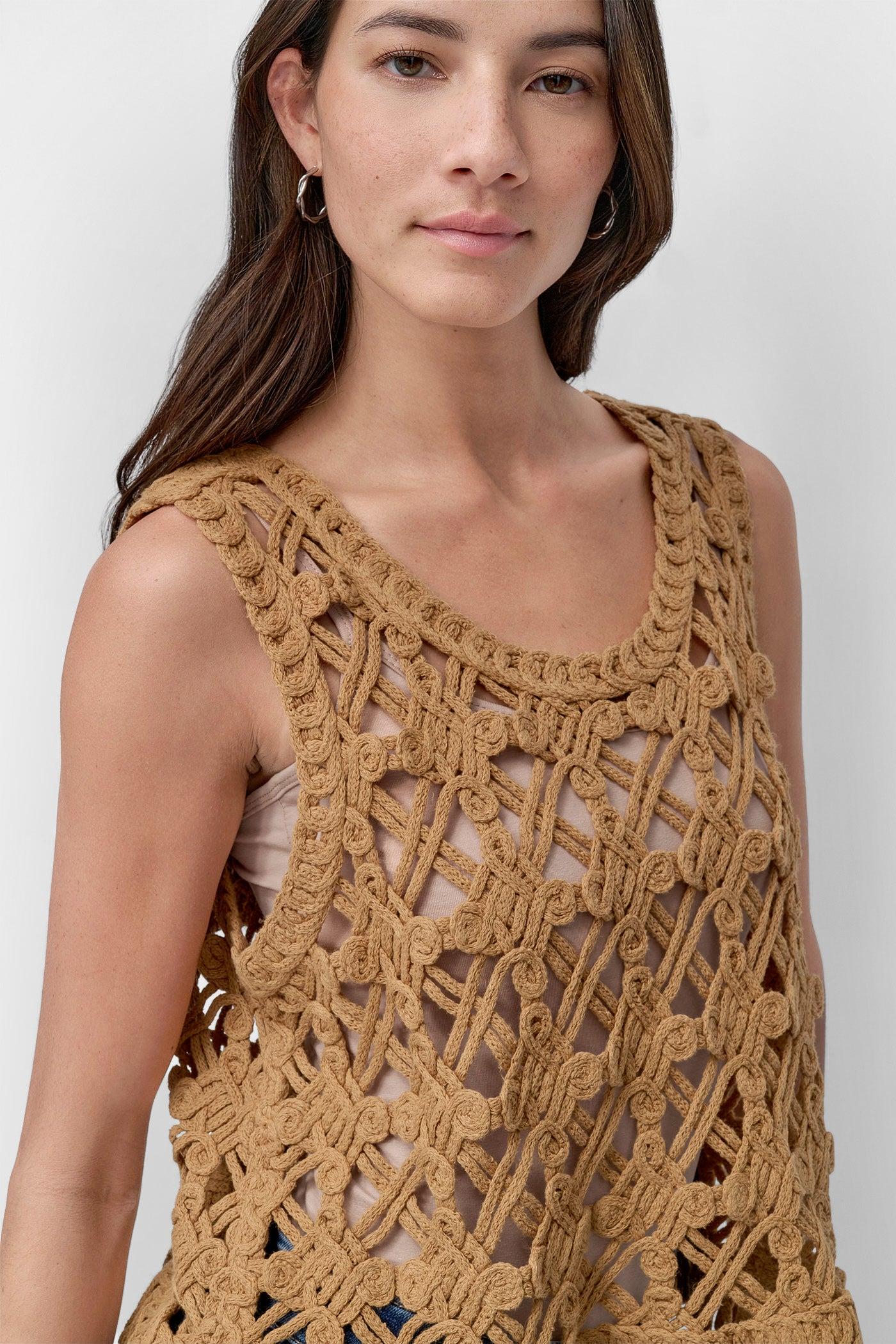 CROPPED FRINGE CROCHET TANK Product Image